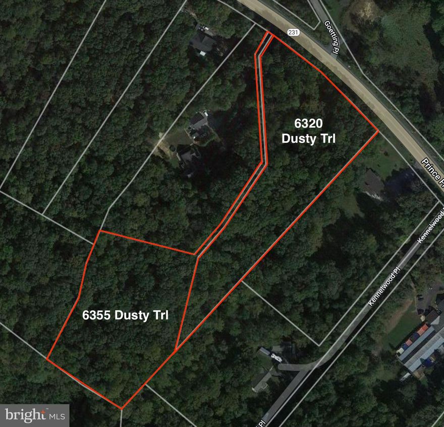 2 Perc recorded and partially clear lots totaling approximately 6.77 acres. perfect for building your dream home!  Private setting with easy access to shopping as well as major commuter routes, including RT. 4, RT. 5, AND RT. 231. Located close to the Patuxent river, the possibilities are endless!  Includes 6355 Dusty Trail and 6320 Dusty Trail