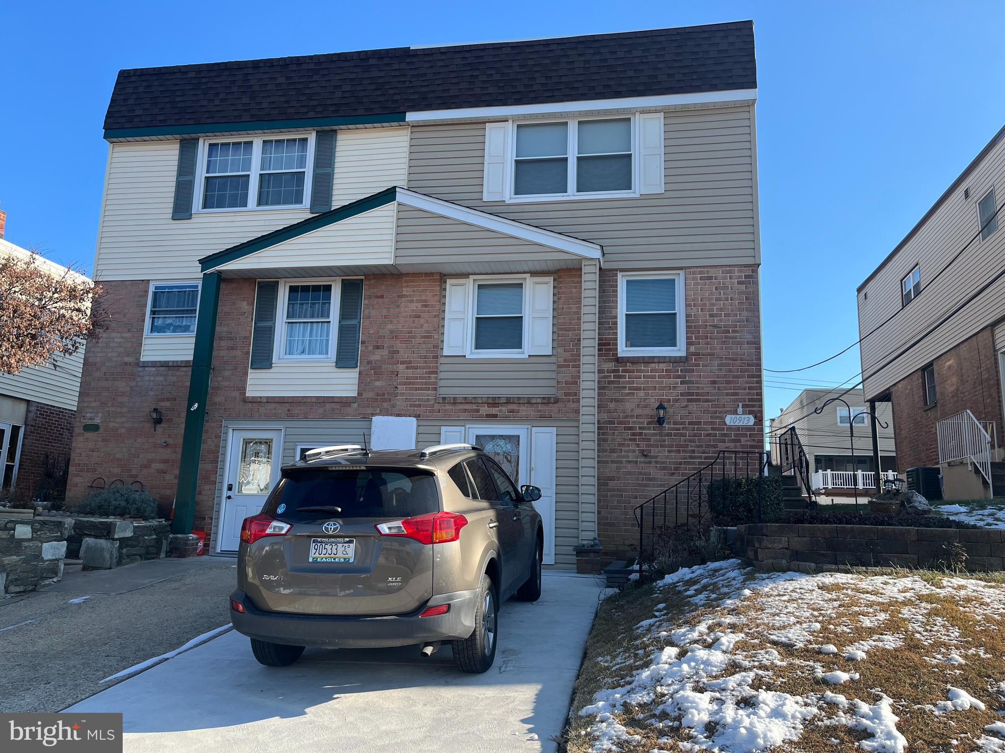 WELCOME TO TEMPLETON DRIVE IN HIGHLY-DESIRABLE MILLBROOK!! Convenient to Shopping, I-95, Bensalem, this entire neighborhood reflects Pride of Ownership! New Roof & Skylight 9/28/23. First, you see the newer 5" thick cement driveway - side entry to foyer, up steps to left is attractive kitchen w/newer 2023 Dishwasher w/extended warranty, deep stainless steel sink, G/D, lots of wood cabinets, ceiling fan, counter-top gas cooking, formica backsplash-storage above oven w/racks - large pantry w/3 slide-out drawers- breakfast nook w/chair rail plus nook in wall-Cabinet to left of Refrigerator is movable if desired; Wall in dining room enlarged as closet - ceiling fan in D/R has remote, -Living room w/w carpet - Upstairs, the main bedroom has wall to wall mirrored closet w/shelving, ceiling fan, w/w carpet; En suite full master bath, gray tiled stall shower, w/replaced faucet, skylight, toilet & vanity too! The blue tiled hall full bath w/tub & shower enclosure, vanity sink, skylight; a roomy double linen closet w/shelves provides great storage! Middle bedroom has newer window, ceiling fan, double mirrored closet, gravity HVAC ventilator -(access to outside); Bedroom 3 has double closet, 2 windows for cross ventilation, exhaust fans; all doors have been replaced; Downstairs i solid-wood paneled basement w/cedar closet, 1/2 bath w/ replaced toilet & sink. Self-storing storm door - exit to large rear patio (4" new thick cement). Nice, flat fenced yard - shed stays, beautiful vinyl siding & brick - flood & motion lights -Newer Gas Hot Air Heat and Central Air w/extended warranty - Gas Hot Water -Washer stays, Newer dryer w/ext. warranty; New laundry tub - Inside Access to Large Office (was garage), more storage! See it Today!