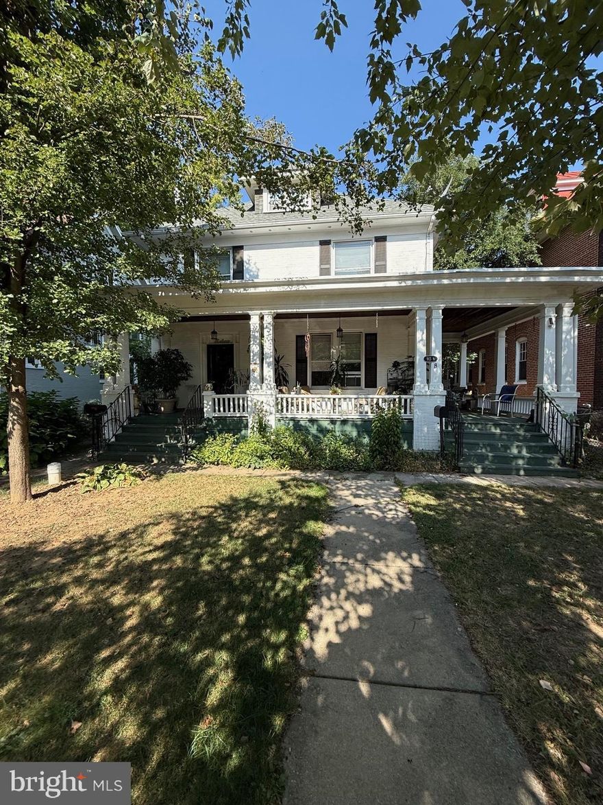 Up and Down Duplex in the North End of Hagerstown on a nice tree lined street. Huge front porch for your sitting and entertaining enjoyment. Completely separate units but perfect for a larger family that want private entrances and living quarters, or continue renting out 1 or both units and garages.  Both units are 2 bedroom,1 bath with hardwood floors with extra living spaces in attic and basement. 3 bay garage in rear of property with alley access. Mature well cared for landscaping and each unit has rear decks that are open and shaded in the summer.  Call for a showing, 24 hr notice needed since both units are occupied.