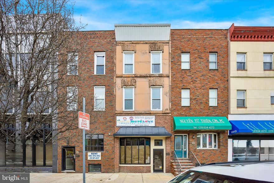 Situated along the South Broad Street corridor, 1909 S Broad St offers the opportunity to acquire a mixed-use asset in a highly visible, transit-oriented location in South Philadelphia, generating $65,760 in annual rental income.

The property consists of three residential units above a street-level commercial space, providing a balanced mix of residential income and long-term commercial stability. The commercial unit is leased through February 2031 and is currently undergoing renovations as the tenant completes their buildout ahead of a new 5-year lease, ensuring durable in-place cash flow. The residential units benefit from strong tenant demand driven by the surrounding neighborhood and proximity to transit.

Located just two blocks from the Broad Street Line, the property offers convenient access to Center City, Passyunk Square, and major employment hubs. The immediate area is anchored by well-established dining destinations including Barcelona Wine Bar, Hardena, Stogie Joe’s, and Le Virtù, further enhancing appeal for both residents and retail users.

With continued investment along the Broad Street corridor supporting long-term demand and appreciation, 1909 S Broad St presents a compelling opportunity to acquire a stable, income-producing mixed-use asset in one of South Philadelphia’s most active corridors.