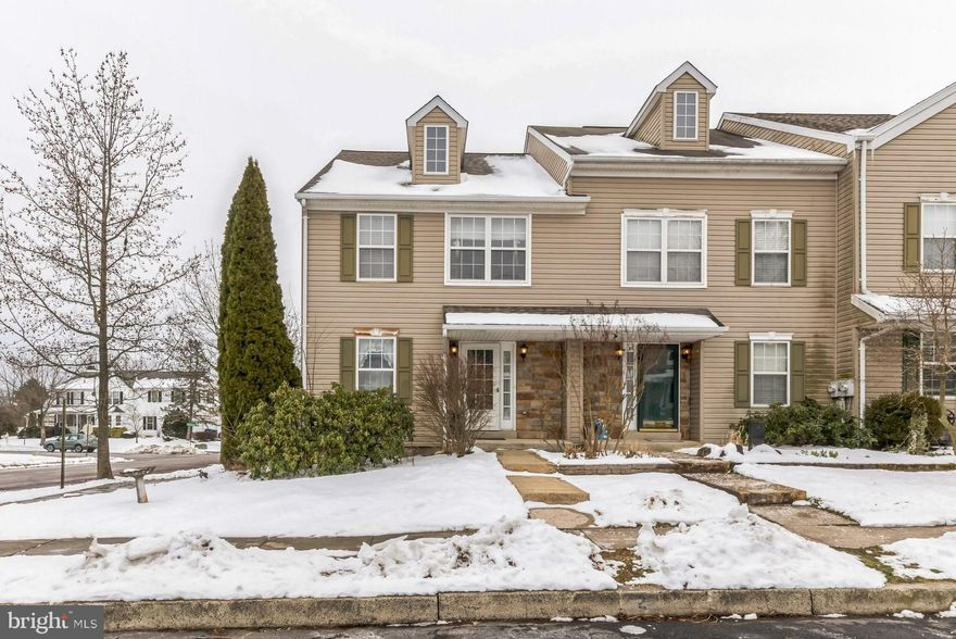 Don't miss this three bedroom, 2.5 bath end unit in sought after Pines at Pennridge! The covered front entry with partial stone front is the first of many fine features you will find in this home. The entrance foyer with tile floor welcomes you to the first floor. The eat in kitchen has a ton of cabinet and counter space and a pass through opening to the dining room. The formal dining room has hardwood floors and is the perfect spot for hosting family and holiday dinners. The spacious living room has sliders to the huge deck and rear parking. A coat closet and powder room complete this floor. The second floor has three bedrooms and two full baths. The primary bedroom has a ceiling fan, walk-in closet and full bath. The second bedroom has a ceiling fan and ample closet space. The third bedroom can also be used as a home office. The full basement has an outside exit and tons of potential to be finished.  There are so many great features of this home; end unit,  so only one neighbor and lots of sunlight, huge deck for outdoor entertaining and lots of parking on the side street in addition to the rear parking. It is minutes to parks, trails, shopping, elementary and high school. HURRY!