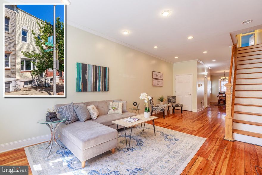 IMPRESSIVE PATTERSON PARK ROWHOME WITH OVER 1,800 SQ. FT. OF LIVING SPACE AND OFF STREET PARKING! Expansive living room and separate dining area w/ hardwood floors and exposed brick, Chef's kitchen w/ granite counters and ss appliances, main level half bath, upper level Master suite w/ walk-in closet and full bath w/ dbl sinks and large walk-in shower, 2 additional bedrooms (1 is a walk-thru) with a hall bath, finished basement w/ family room or possible 4th bedroom, and large laundry room, and off street parking!