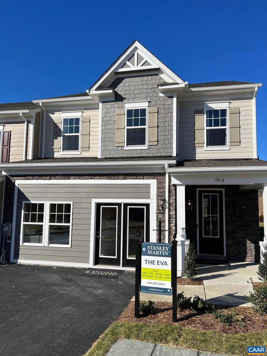 Summer 2023 Delivery! These homes have all the finishes you would expect. 10' Ceilings on main level, 2 car garage, Upgraded stainless Steel GE appliances, Granite or Quartz Kitchen and Bath counter-tops, Hardi Plank exterior siding, 14x12 patio, upgraded GE appliance package, 2 floor study, Huge Loft, and remarkable streetscapes that welcome you home. This new Main Level Living Townhome, backs to solid hardwood trees/tree save area and will enjoy beautiful natural views.  This is a must see for the best value/location in Charlottesville! 3 bedrooms, 2.5 Baths, 2nd Floor Loft and many available creative additions that you can choose to personalize your new home.,Painted Cabinets,Quartz Counter,Solid Surface Counter,White Cabinets