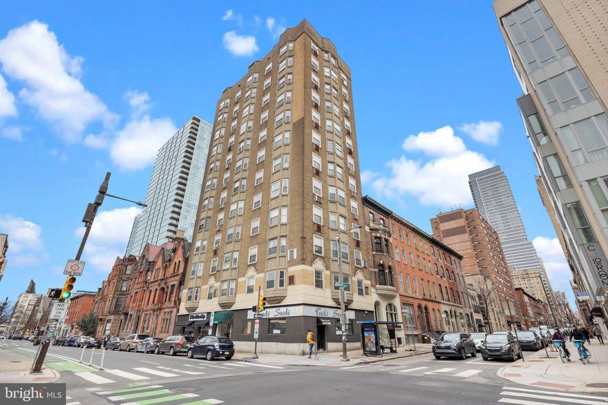 IMMEDIATELY AVAILABLE and priced to move fast! This beautifully updated TOP FLOOR 2-bedroom, 2-bathroom apartment is ideally located just two blocks from Rittenhouse Square, offering the best of city living. This unit offers some of the finest views in the entire building.  It is also one of the few units in the building that provides its own in-unit washer and dryer. The location is unbeatable. Step outside and walk to Philadelphia’s top attractions, including renowned restaurants like Parc, Vernick, La Colombe, Spread Bagelry, Friday/Saturday/Sunday, and more. Don't wait on this one!