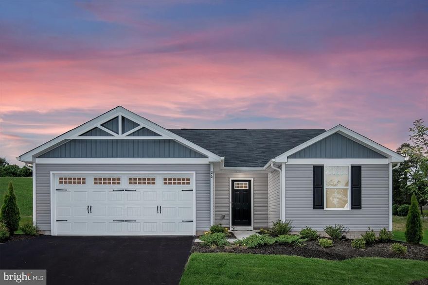 Taking precautionary measures to ensure the safety of our valued customers and employees. Our model homes are open, but we are meeting By Appointment Only. We are also doing phone and virtual appointments. The  SPRUCE Rancher at Meade's Crossing, our newest Carroll County community located in Taneytown - just 10 minutes from Westminster.  Ryan Homes gives you the features you need at the price you want! 3BR/2BA, Built Smart, energy efficient, open concept home that includes custom designer interiors and all appliances including washer/dryer.  For the convenience of single floor living with all the amenities you need, look no further than the Spruce. As you enter the foyer of this 3 bedroom, 2 bath home, you ll know you've arrived in something special! The secondary bedroom wing features two large bedrooms and a convenient hall bath. Off the garage an arrival area banishes clutter, and a large coat closet and laundry room put everything you need in one place. The heart of this home is the living area -- large and inviting, and running the entire rear of the home, its open-concept design keeps it airy and filled with light. The kitchen features a large island with room for seating, while a cozy eating area provides space for sit-down meals. Off the main living area but still private, the owner s bedroom is large and accommodating while still feeling tucked away, and features a private bath and a truly amazing walk-in closet. HOA offers a future pool, clubhouse, playground, tennis court, and walking trails! Ask about $$$$ for Closing Cost Assist using NVRM. Other Homesites available and 5 Floorplans to choose from. Photos are representative only.