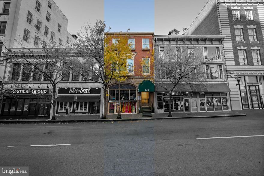 This mixed-use property offers stable, long-term commercial income paired with two supersized luxury apartments, all fully gut-rehabbed in 2016—a rare chance to enter the Downtown Baltimore market at an approachable scale with true pride of ownership. Located on North Charles Street, Baltimore’s “Main Street,” the building benefits from strong visibility, walkability, and steady foot traffic serving both the downtown workforce and nearby Mount Vernon residents. The apartments feature impressive 9′ to 10′8″ ceiling heights, quality finishes, and updated systems, while ground-level retail supports consistent tenant demand—making this a low-maintenance, long-term investment in one of the city’s most recognizable corridors.
Interiors:
The first-floor dental office has operated in this location for more than 30 years and features modern, recently renovated improvements. The suite includes five dental chairs, four dedicated workspaces, a kitchenette, lab area, and storage rooms. A carpeted waiting area and hardwood workspaces create a professional environment, with two half-baths finished in ceramic tile.

The terrace-level retail suite includes two large showrooms, two private offices, and two half-baths, with laminate flooring throughout and a mix of fixed and suspended grid ceilings — a versatile layout for service or boutique retail uses.

The second-floor, two-bedroom, two-bathroom apartment offers an impressive 2,119 sq. ft. of living space with hardwood flooring in the living areas and ceramic tile in the kitchen and baths. The third-floor, one-bedroom, one-bathroom apartment provides 978 sq. ft. of living space and features attractive parquet flooring with ceramic tile in the bath. Both apartments are in exceptional condition and include granite countertops, wood shaker cabinets, and modern stainless-steel appliances, including 30″ electric ranges, dishwashers, built-in microwaves, and disposals. Each unit has its own washer and dryer, offering in-unit convenience for residents and reducing maintenance responsibilities for the owner.
The 300 block of North Charles Street is a distinctive stretch of historic retail storefronts with renovated upper-floor apartments, where both businesses and residents benefit from an address on Baltimore’s “Main Street.” Charles Street serves as the dividing line between East and West Baltimore and has long been home to quality restaurants, cafés, and neighborhood food providers. This block transitions shoppers and professionals from Downtown to the Mount Vernon Historic District, adding value through visibility and steady pedestrian activity.

Kitchens, bathrooms, heating and cooling systems, and electric service have all been updated and modernized, keeping the stores and apartments attractive to users, residents, and their guests or customers. A well-maintained building with modern systems offers dependable performance and limited need for improvements.

The second-floor, 2,119-square-foot, two-bedroom apartment presents an opportunity for value creation by converting it into two one-bedroom units—potentially increasing monthly income, improving rentability and enhancing overall property value.

What’s Special:
The 300 block of North Charles Street is a distinctive stretch of historic retail storefronts with upper-floor apartments, where both businesses and residents benefit from an address on Baltimore’s “Main Street.” Charles Street serves as the center street for Baltimore City and has long been home to quality restaurants, cafés, and neighborhood food providers. This block transitions shoppers and professionals from Downtown to the Mount Vernon Historic District, adding value through visibility and steady pedestrian activity.