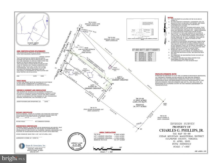 Ready to build - 5.78ac wooded lot on Zachary Taylor Hwy.  Property surveyed & staked. Septic approved for alternative & location flagged. Shared driveway to be installed before settlement. Property has easy access to  power & cable. Located 2.2 miles from Rte 29 and 10 mins from the Historic District of Old Town Culpeper. Tax ID is 50-69C. 
Adjacent 6 Acre lot is also available for sale.