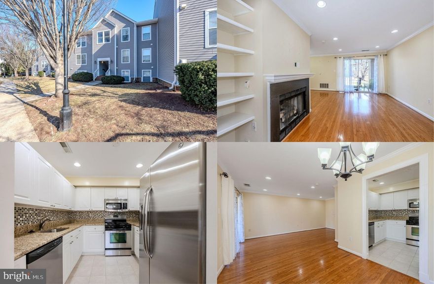 This beautiful move-in ready 1 bedroom, 1 bath condo offers a bright open floor plan with gleaming hardwood floors, crown moldings, custom built-ins, gas fireplace, upgraded recessed lighting, and large windows that fill the space with natural light. The updated kitchen features white cabinetry, granite countertops, tile backsplashes, and stainless-steel appliances. The unit also includes a full-size stackable washer and dryer for added convenience. The spacious bedroom boasts plush carpeting, 3 closets with mirrored doors and custom organizer and access to the well-appointed full bath with a granite topped vanity and tub/shower with spa toned tile.  Enjoy lush and peaceful views of the pond and fountain from your private rear patio. Ideally located with easy access to Dulles Airport and the Ashburn Metro Station. The Ashburn Village Sports Pavilion is right next door, offering incredible amenities including indoor and outdoor pools, tennis courts (domed in winter), racquetball, indoor basketball courts, and a full fitness center. Residents can also enjoy scenic walking and biking trails that wind around the lakes and throughout the community. One reserved parking space is included directly in front of the building, with plenty of additional guest parking available. It’s the perfect home in a stellar location!