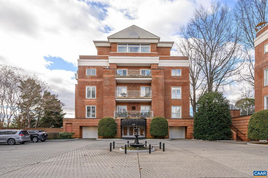 Super location and fabulous views of the Historic Birdwood Estate, Birdwood Golf Course, Blue Ridge and Southwest Mountains.  Two miles west of the Rotunda, the Ednam neighborhood is adjacent to the Boar?s Head Inn, convenient to shopping, downtown, UVA and Sentara Hospitals. Enjoy the views from every window. The open floor plan with gas fireplace takes advantage of the large windows and private balconies with sunrise and sunset views. Recently renovated with Chef?s kitchen and easy flow for entertaining. Two large bedrooms, two full and one-half baths and office or den. The building has a secure ground level parking garage, elevator, buzz-in entry, lobby, and guest courtyard parking.