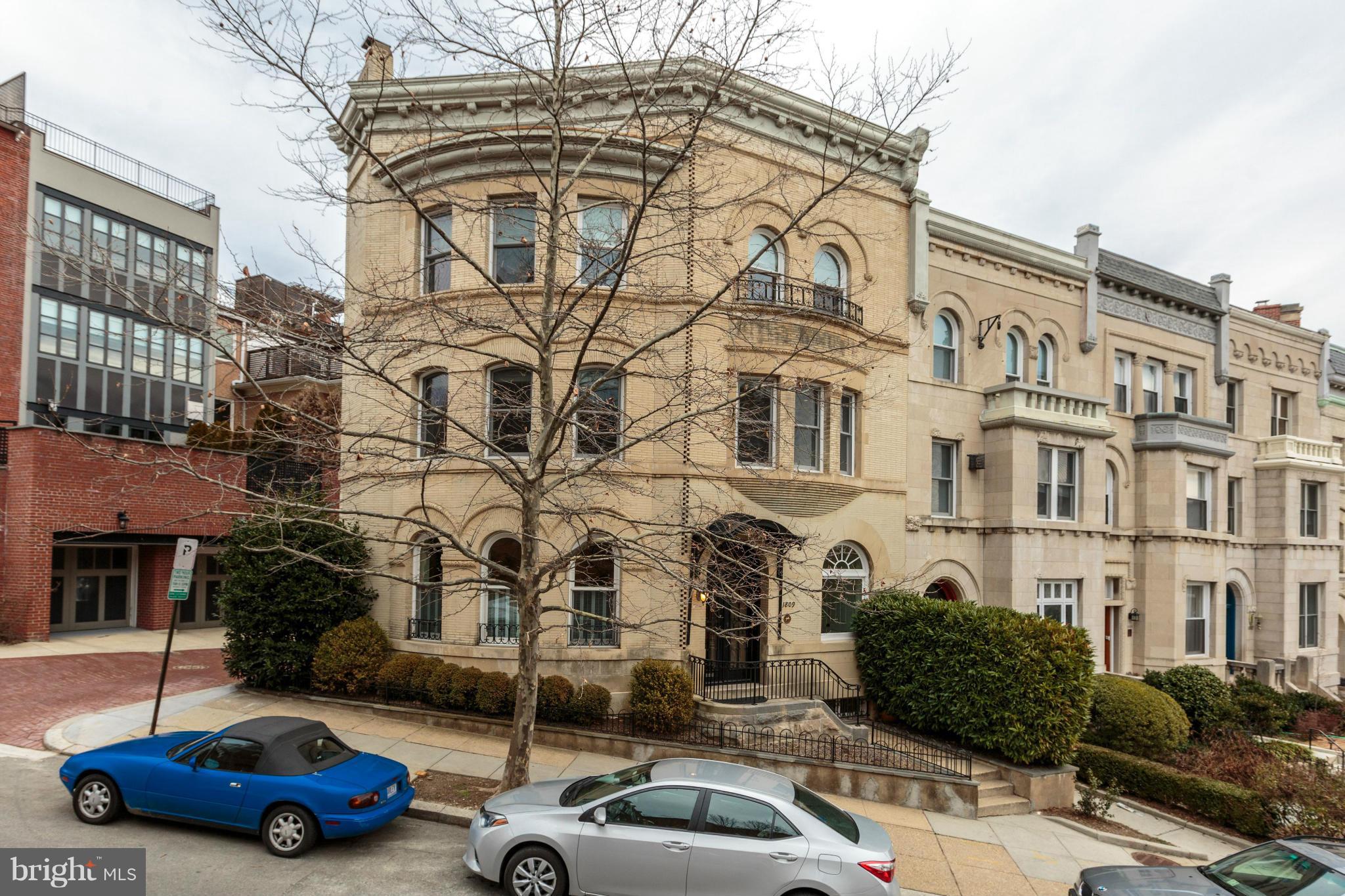 Elegant and Sophisticated Beaux-Arts town home located in the heart of Kalorama Heights. Four dramatic levels. Features include: Large Master Bedroom w/ sitting room, 3BR's; 3.5 BA's; Spectacular Roof Deck with sensational views of Washington and Virginia skyline. Garage Parking.