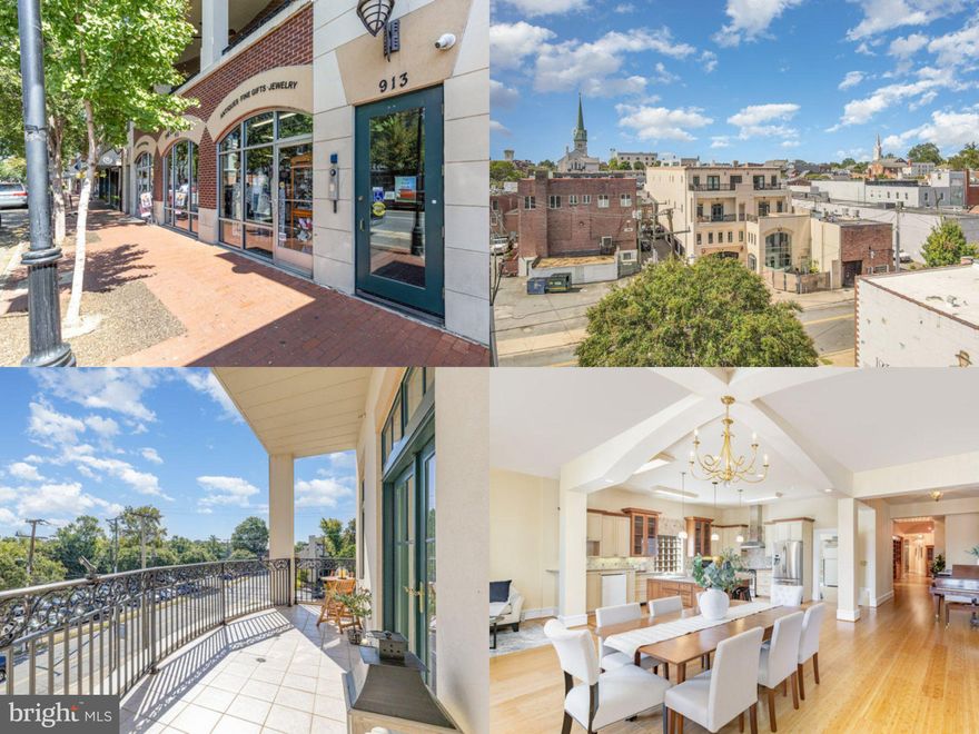 Discover a rare gem in the heart of historic downtown Fredericksburg! This luxurious condominium boasts over 4,200 square feet of sophisticated living space, located along the vibrant Caroline Street— a cherished part of the National Historic District. A price adjustment makes this the ideal time to buy!

The development at 913 Caroline Street, completed in 2007, exemplifies the thoughtful blend of preservation and contemporary design that defines downtown Fredericksburg. While modern in construction, this condominium is seamlessly integrated into the historic fabric of the street, ensuring that the area’s charm and character remain intact.

Situated on the second floor of an exclusive building with only three private residences, 913B offers breathtaking winter views of the Rappahannock River, along with a front-row seat to the lively atmosphere of downtown. Enter through your private door on Caroline Street or from Sophia Street near the secure parking garage. A quick elevator ride takes you to your floor, where a welcoming entryway with 10-foot ceilings sets the tone.

Inside, the center hallway boasts exquisite cherry built-in bookshelves, perfect for showcasing artwork while guiding you into the heart of this exceptional home. The layout features two spacious primary suites, each with generous walk-in closets, creating a private retreat that shares a luxurious, spa-like bathroom with dual sinks, a soaking tub, and a separate shower. Both bedrooms feature tray ceilings and custom lighting. Across the main hall, a third bedroom with an en-suite bathroom provides additional privacy for guests or family.

The expansive living area is perfect for entertaining, with a dedicated music alcove ideal for a piano or reading nook. Large windows and glass doors frame picturesque treetop views and open to a full-length balcony, perfect for enjoying morning coffee or evening sunsets. A dedicated home office with built-ins adds flexibility for work or leisure, with potential as a fourth bedroom.

The airy kitchen is a chef's dream, featuring granite countertops, a butcher's block, a central island, and ample cabinetry. A cozy breakfast nook provides a welcoming space for casual dining, while a large pantry off the kitchen offers additional storage and laundry facilities.

Residents enjoy secure, gated garage access with two assigned parking spaces, visitor spots, elevator service, and convenient street entry. With only three residences in the building, opportunities to own at 913B are exceedingly rare.

More than just a home, 913B Caroline Street promises a carefree lifestyle in a historic riverfront town, all within easy walking distance of the Virginia Railway Express, delightful restaurants, charming boutiques, coffee shops, art galleries, and the scenic riverfront park.