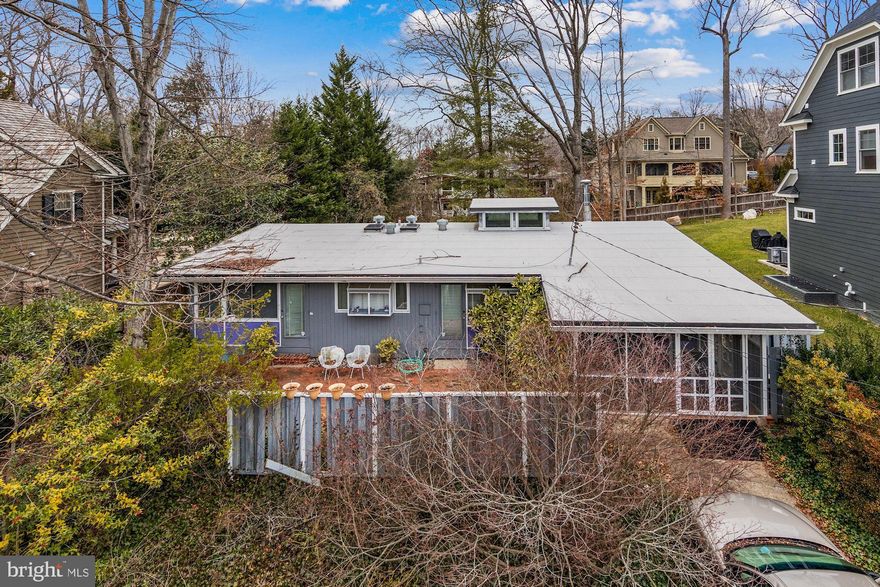 Rare opportunity for Builder or end-user. In need of significant updates or a possible NEW construction opportunity.  In Glen Echo Heights, this street has seen a progression of new homes.  A 4 Bedroom/3 Bath contemporary  with pitched ceiling in main living area. An open floor plan, it has a fireplace, large windows bringing in ample light. A large foot, 1800+ Sq ft.  on each level.  Whitman High school cluster; Pyle Middle; Wood Acres ES. Close to C&O Canal, Crescent Trail, Bike paths.  Easy access to downtown D.C. via Massachusetts Ave. MacArthur Blvd., and Canal Road. This is an Estate. Offers due Monday @ Noon.