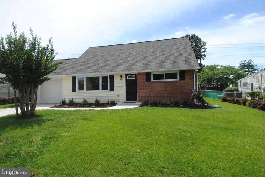 Four bedroom cape cod with a one car garage is totally remodeled from top to bottom.  New Roof, newer windows, new doors, new kitchen, new bath, new floors. Even the HVAC is new.  This home features two bedrooms and a bath on the main level as well as two bedrooms on the upper level along with another bathroom.  Super large flat fenced back yard and professionally landscaped. Over sized detached