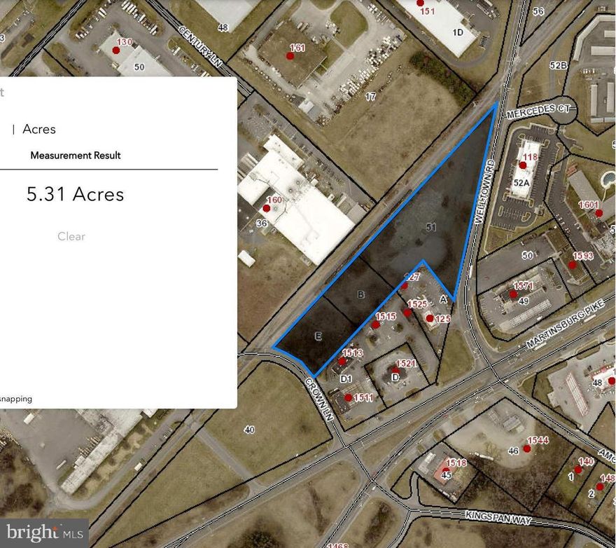 5.26 Acres of Interstate/Commercial Land Lease Available, Frederick County, VA, Exit 317. Besides Taco Bell, across from new hotel, surrounded by commercial, connects to Crown Lane for traffic light access! Excellent visibility on Martinsburg Pike (39,000 AADT VDOT '17). Ideal for restaurant, fast food, grocery, auto parts retailer, auto repair. Strong potential for rezoning for increased commercial uses. Over 700' road frontage. Offered for sale, 5.26  acres for $1.500.000 or $3333/acre land lease. Subdivision considered. Currently zoned to allow multiple flex uses and restaurants. Rezoning would open multiple more commercial uses such as hotel, retail center, offices. Make offer!