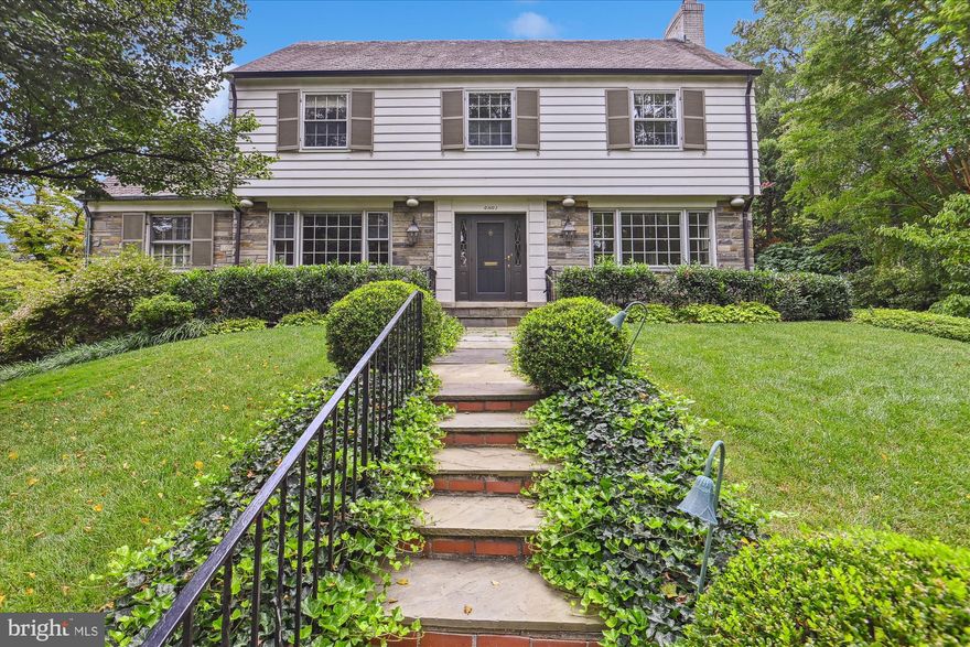 Rarely available stately, classic Colonial situated on beautiful, private, landscaped property. Well maintained home awaiting  your updates. Very large rooms throughout, 2 fireplaces. Bright kitchen and breakfast room open to spacious screened porch, patio and secluded backyard. Main level office with powder room & lower level powder room plumbing. Hardwood floors, oversized windows, 4 bedrooms and 2 full baths up. Walk up to attic with large windows and  framed for living spaces,  plumbing and HVAC rough-ins.
Spacious 2 car garage with plenty of extra storage areas. Generator. 
Reportedly the best sledding hill in the neighborhood. Convenient to Mass Ave. and easy access to downtown DC, Bethesda, Capital Crescent Trail. 
Estate sale AS IS condition.