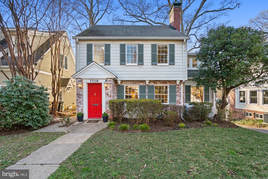 This classic Colonial, located on a quiet, dead-end street in the charm of Chevy Chase’s Village of Martin’s Additions, provides comfort and beauty for modern living with easy proximity to Washington, DC. Exquisite interior details include arched doorways, wainscoting and crown moldings, while the home’s exterior includes an expansive deck and pretty, sizable grounds for play, entertaining and gardening. An abundance of natural light fills the house throughout the day. A dedicated foyer opens onto a gracious living room with gas fireplace and oversized windows. The main floor layout provides ease for dining and entertaining with a generous dining room and rear deck adjoined to the pristine, updated eat-in kitchen. The kitchen boasts a Viking range and stove, with breakfast nook that is adorned with skylights and a large bay window. 
On the second level, the primary bedroom offers an en suite full bathroom and a spacious adjoining dressing room with built-ins. There are two additional bedrooms and a full hall bath on this level. The finished third-floor is a charming fourth bedroom with ample storage space. The walk-out lower level is functional and bright. Refinished for a multitude of uses, it includes the recreation room, office or guest space, another full bathroom, finished laundry room, and an oversized storage room. Additional highlights include a driveway for off-street parking, as well as an attractive, rear storage shed. Recent upgrades include newly installed skylights, brand new washer/dryer, lower-level flooring, and fresh paint and light fixtures throughout. The oversized lot is ideal for a future pool or home expansion. 7308 Delfield Street delivers quiet, tranquil living while being mere steps from everything that makes this neighborhood special, including Chevy Chase Park, the weekly farmer's market, Olympia Cafe, Brookville Supermarket and a neighborhood favorite, La Ferme Restaurant.