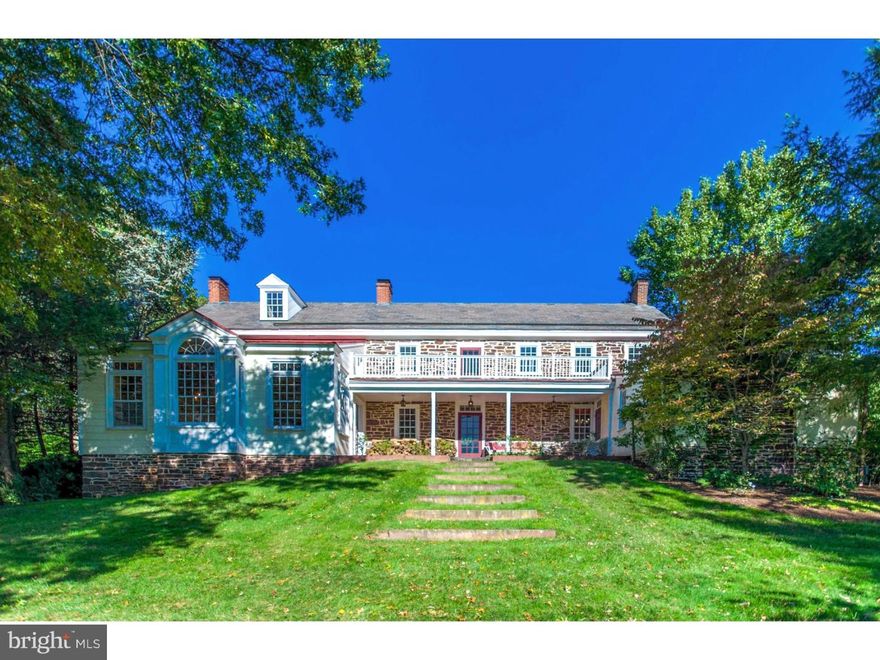 The very essence of a Bucks County Gentleman's farm is evidenced at first approach, with a winding drive from a private country road. Fulfilling & surpassing all expectations, this 1800s stone colonial, on 13.6 acres, offers a unique & timeless representation of the Bucks County countryside, with vintage architectural elements throughout the stone manor house, magnificent barn and outbuildings. These qualities have made this property a rare and beautiful example of the very best. The 1860 original farmhouse has been appreciated and restored for generations, boasting vintage accoutrements and architectural details such as exposed stone walls, 5 fireplaces, butterfly staircases, random width chestnut floors, beamed ceilings, period moldings and hardware, and deep windows with old glass.  Surprisingly, a recent addition offers a great room/dining room/restaurant kitchen that will take your breath away.  An office, living room and guest suite with bath complete the first floor. On the second and third floors are three additional bedrooms and two baths.  Multipurpose buildings are perfectly positioned amidst the rolling acreage, overlooking vistas of manicured horse pastures. The stone bank barn, breathtakingly restored, provides an amazing vaulted space for entertaining in large numbers, as well as a media loft and a studio with full bath, two kitchenettes and additional overflow guest bedrooms. Situated apart are a stone summer kitchen with 2 pizza ovens and Argentinian wood grill and a sun-filled artist's studio above the two-car garage. A swimming pool, dramatically positioned amidst long-distance vistas, offers a pool house with bar and camouflaged sound system. Accompanying these luxurious accoutrements are the fabulous landscapes, thoughtfully landscaped to provide complete privacy and accented with a bent-grass croquet court, herb, vegetable and rose gardens, and Hawthorne alee.  For the horse enthusiast, the property includes riding ring, pasture & quiet country roads on which to ride & is only 5 miles from a 2,500 acre horse park. This utterly romantic farm's magic name, Windhorse Farm, derives from the Tibetan word "Lungta", meaning "Wind Horse".  When you feel your "Lungta" you feel a true sense of well-being?like a horse running in the wind.