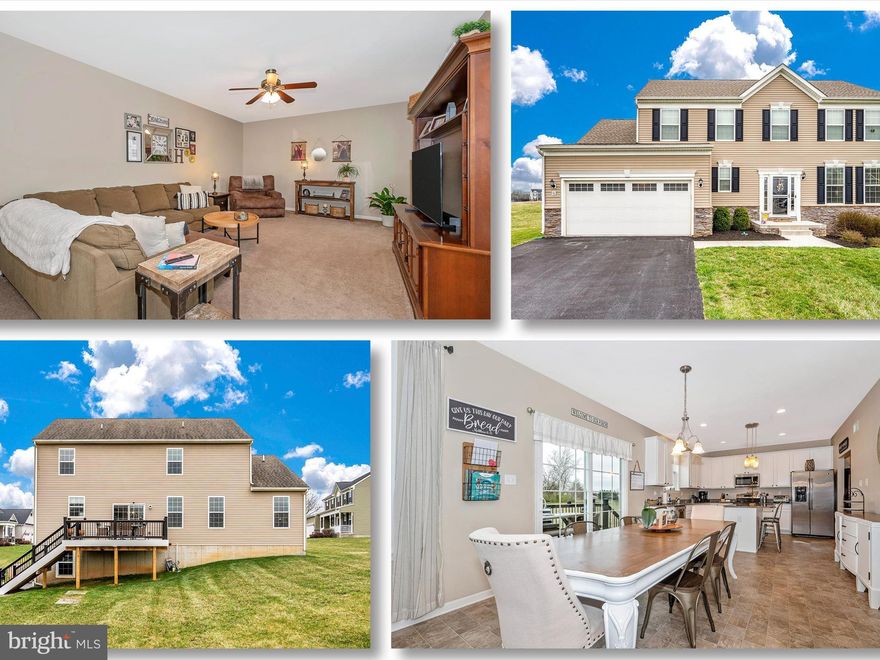 Welcome home to this stunning single-family residence nestled on a spacious lot surrounded by picturesque farmland! Enjoy breathtaking pastoral views from every angle, while relishing the tranquility of a cul-de-sac location with minimal traffic. Step inside to a grand 2-story hardwood foyer that sets an elegant tone for the entire home. The expansive open floor plan is tailor-made for seamless entertainment. The kitchen boasts 42" white cabinets, a center island, granite countertops, stainless steel appliances, and a convenient pantry. It effortlessly flows into the breakfast area and family room, which opens onto a maintenance-free deck - perfect for hosting delightful cookouts.  For more formal gatherings, there's a spacious living room and dining room.  Adjacent to the kitchen is a practical laundry room/mudroom, leading to the finished garage with painted floors and walls. Upstairs, discover generously sized secondary bedrooms, each adorned with ceiling fans and sharing a well-appointed hall bath. Retreat to the luxurious owner's suite for peaceful nights, featuring a walk-in closet and a luxury bath. The lower level offers ample storage space for all your belongings, eliminating the need for costly storage units. Alternatively, unleash your creativity and transform this area into the perfect recreation or entertainment zone. Step outside to a charming stamped concrete patio via the walk-out access - ideal for enjoying serene outdoor moments.  Don't miss the chance to make this your forever home! Schedule a viewing today before someone else gets to call it home.