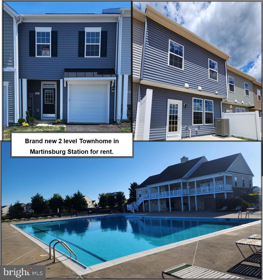 Brand new 2 level Townhome in Martinsburg Station. The 3 BR, 2 1/2 bath home has luxury vinyl plank flooring on the main level. Quartz countertops, island, recessed lighting, patio off living room. Upper level has large Primary bedroom with attached bath with walk in shower and a walk in closet. Laundry in upper level including washer and dryer. Rent is $1800 per month, security deposit $1800, credit application fee is $55 per adult. NO PETS. Apply online on Long and Foster website.