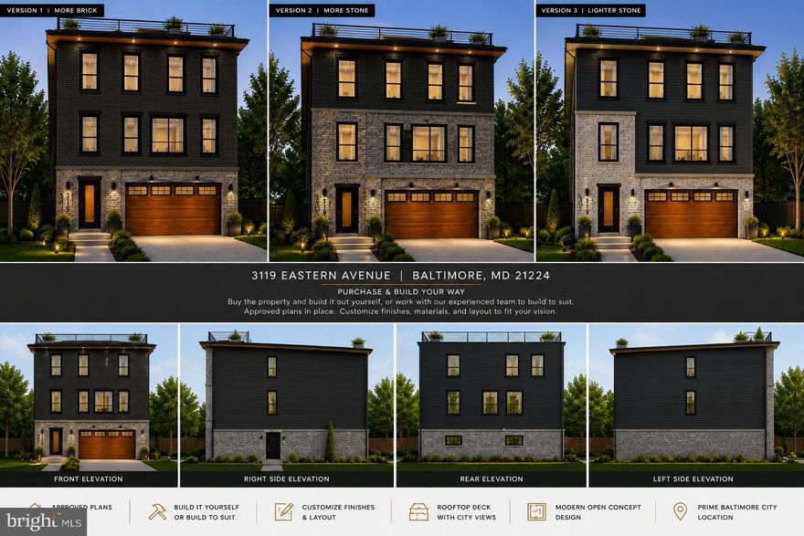 Opportunity meets flexibility at this prime Baltimore City location with a 2 Car Garage! This property is being offered as a unique chance for buyers, investors, or developers to purchase and complete the project to their own specifications or partner with our team to bring a fully customized vision to life.

Approved plans are in place for a stunning modern home featuring a rooftop deck, open-concept living, and a thoughtfully designed layout. Buyers can take advantage of the groundwork already completed and choose to build independently or hire our experienced builder for a seamless, build-to-suit experience.

Whether you’re looking to create your dream home or maximize investment potential, this property offers versatility, design-forward potential, and a streamlined path to completion.