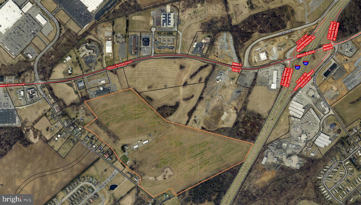Two Tax ID'S (39-13-0102-003 and 39-34-2409-018) Available for sale is a large parcel of commercial property; 64 Acres bordering I81 off one the busiest and fastest growing exits in Cumberland County. Close to major transmission lines, public water and sewer. Two + adjacent properties available to be added to an offer making the available acres over 100.