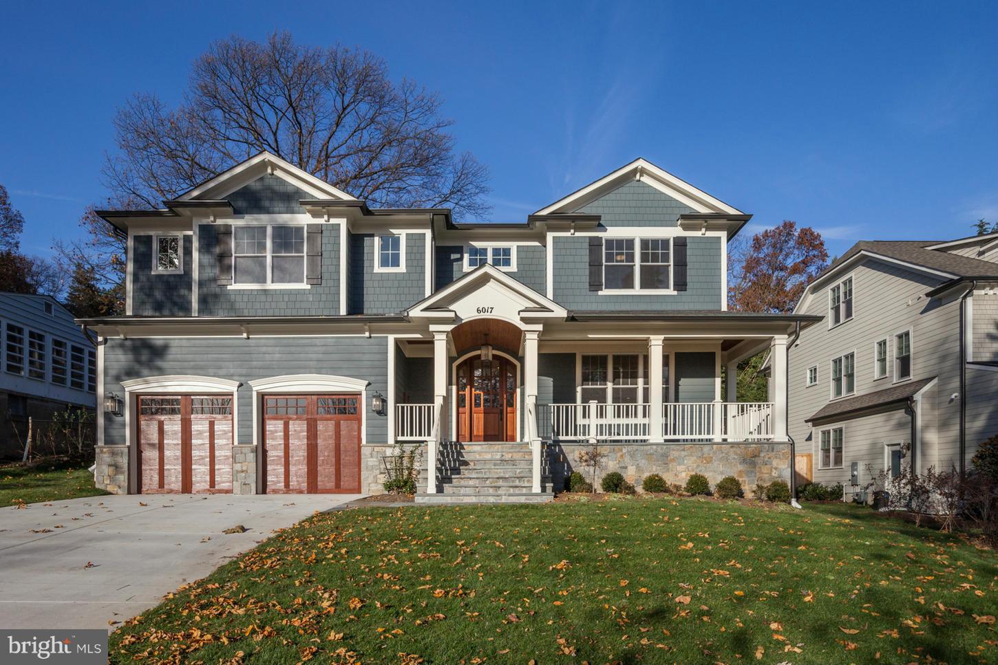 Beautiful new construction in convenient Glen Echo Heights! Solid mahogany entry door, charming front porch, Hardiplank/shingle and stone exterior. Glorious gourmet kitchen with SS Thermador appliances (2 dishwashers). 6 bedrooms, 5.5 baths. Master bedroom w/custom closets and bonus room. Hardwoods on top 2 levels. 2 car garage, electric car hook up, fabulous mud room. Approx. 6800 SF.