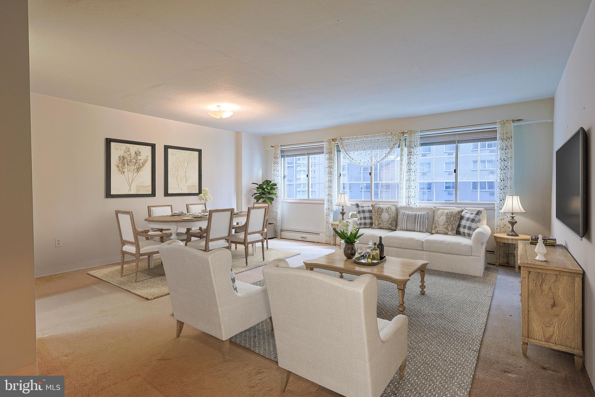 Wonderful one bedroom, one bathroom unit at Penn Center House is ready to tell its next story. The bright, open living and dining area flows into the galley kitchen with convenient laundry. There is a sizeable primary bedroom and full hall bath with tub completing this unit. Don't miss the beautiful rooftop deck, community room, and library. Penn Center House is an owner-occupied building. 24-hour security/front desk coverage and maintenance. Fabulous location! Close to Philadelphia's museums, restaurants, and entertainment. The co-op fee includes all utilities, basic cable, and taxes. Parking and gym membership are available for an extra fee. Financing is available through Firstrust Bank or Cross Country Mortgage.