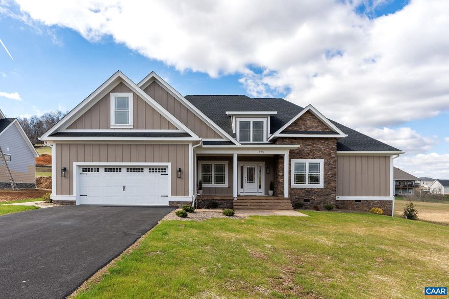 Welcome to 173 Rolling Oaks Dr, a newly built and move-in ready gem in Fishersville! This home boasts a well-thought-out floor plan that seamlessly connects the entryway, gourmet kitchen, dining room and living room into a central, bright and open space. Two private entrances for the owners, the garage and side doors, which lead to a convenient foyer?ideal to use as a mudroom, coat room, or buffer space. From here, take a shortcut to the kitchen using the walk-through pantry room, or follow the hallway to the main entrance, which features an 18ft ceiling flooded with natural light and adorned with a modern, stylish chandelier. A true first floor living, with an independent suite as the only upstairs room, perfect for a fifth bedroom, family room, movie theater, or office space?the possibilities are endless. The home features smart siding, architectural shingles, granite countertops, Pella windows, Therma-Tru doors and capability for 2 EV chargers, showcasing the builder's commitment to craftsmanship and attention to detail. Explore the Ivy Ridge Community and its beautiful natural surroundings today; easy to walk and golf-cart friendly.,Granite Counter,Wood Cabinets,Fireplace in Living Room