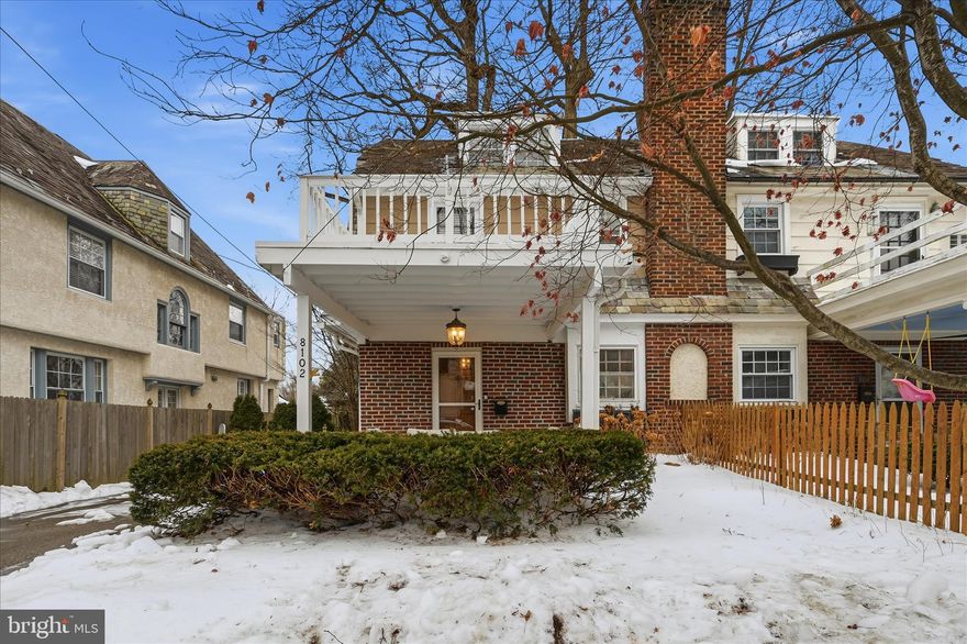 Welcome to this lovely twin located on one of Wyndmoor's most desirable tree-lined streets with it's own private drive.  Classic charm meets thoughtful updates.  The covered front porch invites you inside to a sun filled living room with a cozy fireplace along with built-ins.  The updated kitchen is designed for both everyday living and entertaining, offering a large eating island that opens seamlessly to the dining room.  An extra niche with a charming window seat creates the perfect spot to relax & enjoy your morning coffee.  Sliding doors lead to a deck, ideal for outdoor enjoyment.  The 2nd fl. features a primary bedroom with a spacious closet along with a private balcony plus 2 additional bedrooms along with a beautifully updated hall bath.  The 3rd fl. offers a generous bedroom with a walk-in closet and a stunning updated full bath - perfect for quests or a home office or a private retreat.  This unbeatable location gives you a walkable lifestyle just steps from SEPTA stations, local shop, favorite coffee spots and all the charm of Chestnut Hill shopping district.