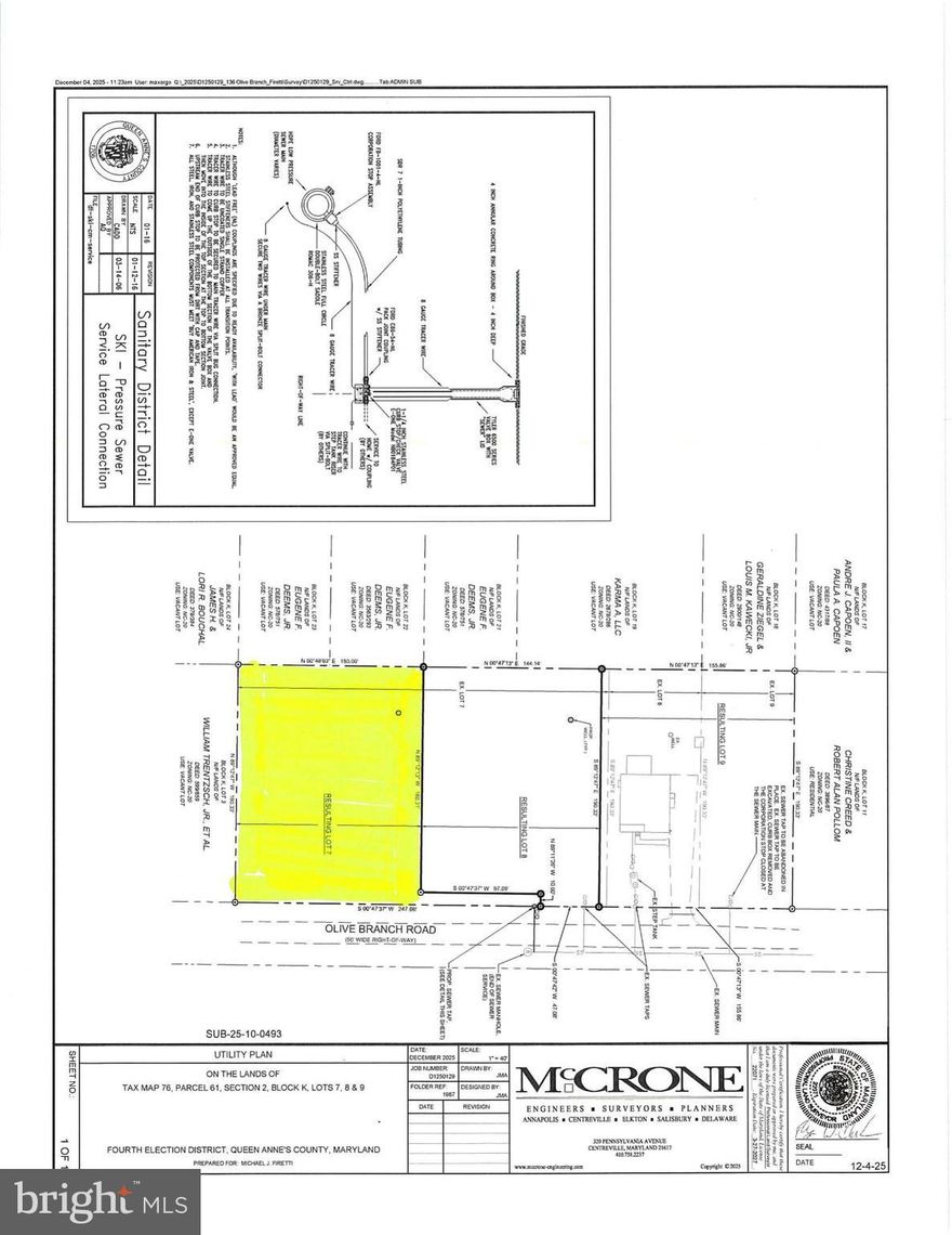 Build your ideal home on this 0.6+ acre parcel with county sewer allocation in place. Both Lot 7 and the adjacent Lot 8 are offered at $250,000 each, or secure both for $475,000—an exceptional opportunity to create a private family compound. Olive Branch Road is scheduled to be paved by 9/2026 by Queen Anne's County. 

136 Olive Branch is an existing one year old home and is also available for those seeking additional flexibility.