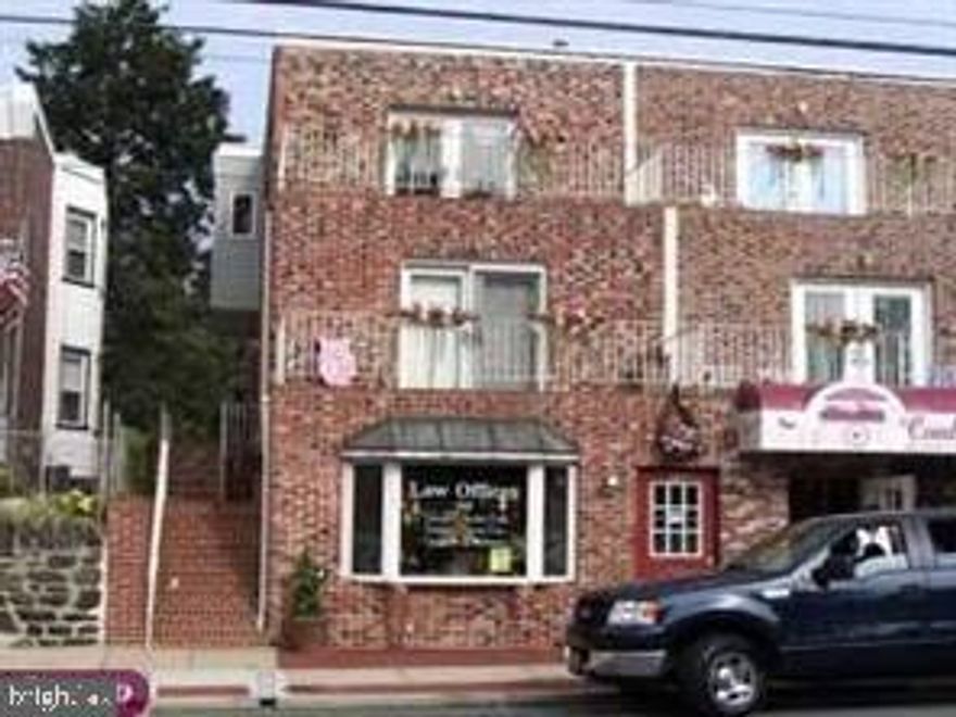 This Collingdale Twin was renovated in the 1970's and is located in the ZONE C Business District. The first floor Lawyer's office has been there for decades and includes reception area, bathroom, 3 offices and a storage room. There are 2 (one) bed apartments on the 2nd floor, front unit has a balcony with nice view of the city. And a large one bed apartment on the 3rd floor also has a balcony with a better view of the city. All apartments have their own washer/dryer and hot water heater.