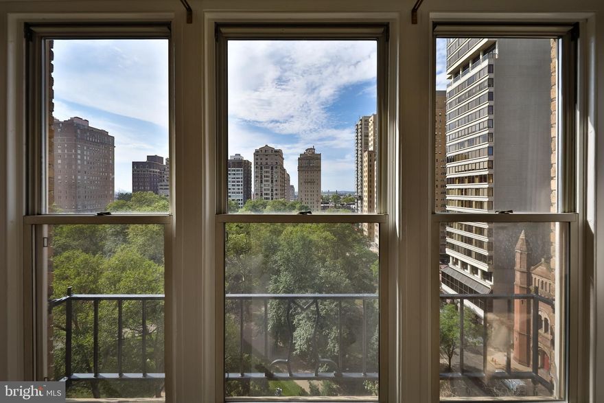Extraordinary treetop views of Rittenhouse Square are yours in this exceptional 4 bedroom, 3 bath stunner in the Rittenhouse Plaza. Rarely available, at 2,400 sq ft, this spacious home does not disappoint with its original moldings, hardwood floors, modern kitchen and marble and tiled bathrooms. The entrance hall leads to an elegant foyer and living area; sundrenched during the day and perfect for more formal gatherings or an evening cocktail hour above beautiful Rittenhouse Square. To the left of the entry is the formal dining room and custom kitchen featuring white quartz countertops, Subzero refrigerator, Wolf gas range with Kobe lighting, exterior exhaust range hood and Goebelwood Custom Cabinetry that includes a floor to ceiling pantry.  An adjacent family room with separate entrance is perfect for casual entertaining with family and friends. The east side of the home features the corner master bedroom consisting of 3 windows boasting park views, a beautiful bath with a double sink marble vanity and walk in shower and two closets, as well as the 4th bedroom currently being used as a home office with a full wall of storage and floor to ceiling bookcases. The west side boasts the spacious second bedroom with gorgeous views of both the park and church, an adjacent marble bath as well as the third bedroom complete with an en-suite bath with a stall shower. Additional features include pocket doors, incredible closets and storage throughout, 2 zoned heating and cooling as well as a laundry closet with full size washer and dryer and personal storage locker located in the building lower level. The Rittenhouse Plaza is a New York style, pre-war building entered from a beautifully landscaped garden.  It is pet friendly and offers a 24-hour concierge as well as door attendants for both the courtyard and 19th street entries, an on-site management office and maintenance. The monthly co-op fee includes real estate taxes, Fios cable, internet, heat, water, sewer, and building maintenance.  A one time co-op transfer fee of 1% of the purchase price is paid at closing. Step out of your front door into Rittenhouse Square where you're surrounded by upscale restaurants, casual eateries, shopping, museums and much more.