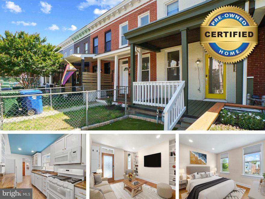 SPECIAL FINANCING AVAILABLE - GRANTS UP TO $10,000 AVAILABLE FOR THIS HOME. BUY THIS AWESOME HOME FOR 0% DOWN, MORTGAGE RATE LESS THAN 4.85%, AND LESS THAN $2,000 PER MONTH OR TRADE! NOTE: THIS IS A CERTIFIED PRE-OWNED (CPO) HOME ENSURING THAT A FULL HOME INSPECTION HAS BEEN COMPLETED AND IS ACCOMPANIED BY MULTIPLE, COMPREHENSIVE WARRANTIES TO GIVE YOU PEACE OF MIND FOR YOUR PURCHASE (INSPECTION AND WARRANTY INFO AVAILABLE UPON REQUEST). PERFECT MOVE-IN CONDITION AND READY FOR YOU. WELCOME TO 3433 HICKORY AVE, LOCATED IN THE HEART OF HAMPDEN IN BALTIMORE CITY JUST 1.5-BLOCK AWAY FROM “THE AVENUE” WHICH IS A GREAT PLACE TO GRAB A BITE, SHARE A BEER, OR CHECK OUT SOME HIP BOUTIQUES AND VINTAGE SHOPS AND IMMERSE IN THE CITY'S RICH HISTORY. IT IS ALSO A SHORT STROLL TO HOPKINS UNIVERSITY, LOCAL PARKS, AND MINUTES TO I-83. FOR RECREATION, THIS HOME IS JUST BLOCKS AWAY FROM ROOSEVELT PARK WHICH OFFERS A VERY POPULAR AND LARGE SKATE PARK, ATTRACTIVE POOL, PLAYGROUND AREA, SEVERAL BALL FIELDS, AS WELL AS A RECREATION CENTER. SLIGHTLY FARTHER AWAY IS WYMAN PARK WHICH HAS PLENTY OF OPEN SPACE FOR WALKING THE FAMILY PET IN A BEAUTIFUL, TREE-LINED ENVIRONMENT. YOU CAN ALSO ENJOY THE PLAYGROUND AREA AND PICNIC TABLES. THIS RECENTLY RENOVATED TOWNHOUSE IS READY TO WELCOME YOU WITH ITS GREAT CONDITION AND DESIRABLE FEATURES. ONE OF THE HIGHLIGHTS OF THIS PROPERTY IS THE SECURE OUTDOOR SPACE, WHERE YOU CAN UNWIND AND ENJOY THE FRESH AIR IN YOUR PET-FRIENDLY, GRASSY YARD. IT'S ON A ONE-WAY STREET WITH PLENTY OF OFF- STREET PARKING AVAILABLE. AS YOU APPROACH THE PROPERTY, YOU'LL BE GREETED BY A CHARMING PORCH, PERFECT FOR ENJOYING A MORNING COFFEE OR AFTERNOON BREEZE. STEP INSIDE AND BE CAPTIVATED BY THE INVITING LIVING ROOM, BOASTING BEAUTIFUL HARDWOOD FLOORS THAT EXUDE WARMTH AND CHARACTER. THE KITCHEN IS EQUIPPED WITH UPGRADED COUNTERTOPS ADDING A TOUCH OF ELEGANCE TO THIS FUNCTIONAL SPACE. IT ALSO FEATURES AMPLE CABINETRY, ENSURING YOUR STORAGE NEEDS ARE MET, PLUS THE LAUNDRY SPACE IS PLACED JUST OUTSIDE THE KITCHEN FOR CONVENIENCE. THE DEDICATED DINING AREA HAS NEUTRAL PAINT AND PRESENTS A BLANK CANVAS READY TO BE CUSTOMIZED TO SUIT YOUR PERSONAL STYLE. ASCEND TO THE UPPER LEVEL, WHERE YOU'LL DISCOVER TRANQUIL BEDROOMS ADORNED WITH GLEAMING HARDWOOD FLOORS. THIS SERENE RETREAT ALLOWS FOR PEACEFUL NIGHTS OF REST AND REJUVENATION, PROVIDING A SANCTUARY AWAY FROM THE HUSTLE AND BUSTLE OF EVERYDAY LIFE. DON'T MISS OUT ON THIS INCREDIBLE OPPORTUNITY! OPEN HOUSE EVERY DAY – CALL FOR TIMES!