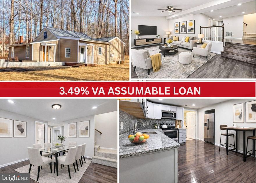 !!!3.49% VA ASSUMABLE LOAN!!! Welcome to 72 Hillcrest Drive, a beautifully updated single-family home nestled on nearly three-quarters of an acre in a serene Stafford neighborhood. In 2022 this residence was fully renovated from the studs up with new insulation, plumbing, electrical, HVAC, windows, well and septic systems, marrying modern conveniences with classic charm. A long, private driveway leads you to the home, offering ample parking and space for outdoor gatherings. Step inside to discover a sun-filled living room with an open concept floorplan flowing effortlessly into a brand-new gourmet kitchen featuring granite countertops, stainless steel appliances, and sleek modern fixtures. The home boasts four bedrooms and three full bathrooms, including two master suites and a versatile upper-level bedroom with a sitting or office area. Designer touches extend through the bathrooms with contemporary subway tile and recessed lighting throughout. Outside, a large custom deck invites you to relax and entertain amid the peaceful setting of mature trees, ensuring privacy while remaining conveniently close to shopping, dining, major highways and I-95. This thoughtfully renovated home offers comfort, style, and rural tranquility with easy access to everyday amenities