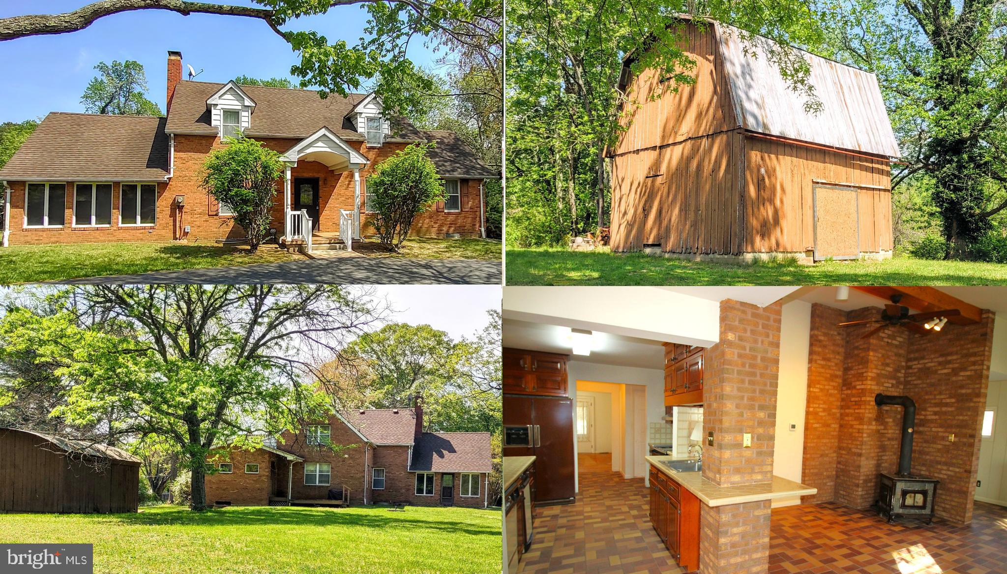 Charming custom brick cape cod on 5.3 acres! in the North Town Creek area: expansive main level has a kitchen with custom cherry cabinets, 2 oven stove, quarry tile floors, casual dining area and breakfast bar, open to a Family Rm with a vaulted beamed ceiling, wood stove and brick surround. The separate DR, which is open to the sitting room, has built-in cabinets, another vaulted ceiling and bay windows letting in plenty of light and the large Living Rm has a wood burning fireplace, all with the original hardwood floors. The main level also includes a spacious Fla Room w/ceramic tile flooring, and lots of windows giving you a view of the cleared land, woods and wildlife, and a BR, full bath, and laundry area/mud room. Upstairs are 3 more BRs w/hardwood floors and a full BA. Two new heat pumps provide zoned heating/cooling, and the hot water baseboard and radiant heat system can provide extra warmth on those really cold days. Sellers have also had the chimney cleaned and septic system inspected, and removed most of the carpeting. The large unfinished basement has 3 sections, includes a 2nd laundry hook up, and has a good space for a workshop, with another section accessible from outside with plumbing rough-in. Circular drive and quonset style carport provide for ample and easy parking. Existing shed and barn could come in handy on this property (chickens/goats/horse?). Lots of lawn space for gardens or pastures, family gatherings and games, and the wooded area provides plenty of privacy, or subdivision potential. Close to shopping and restaurants, yet located on a dead end road, ez commute to Pax River NAS. Add your special finishes to make this unique property your own and embrace country living.