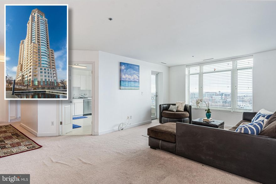 INCREDIBLE OPPORTUNITY TO OWN THIS 1117 SQ. FT. CONDO IN ONE OF BALTIMORE'S PREMIERE WATERFRONT BUILDINGS!  Features include a spacious living room with tons of natural light and balcony access, updated kitchen with ss appliances, Primary bedroom suite with a full bath with a whirlpool tub and separate shower, and a walk-in closet, in-unit laundry, and garage parking!  HOA/Condo amenities can't be beat - front desk concierge, 24/7 security, indoor/outdoor pools, fitness center, billiard room, on-site restaurant, and quick access to boat slips, and jogging/walking paths.  This is city living at it's best!