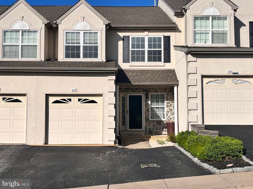 Beautiful 3 BED 2.5 BATH Townhouse with 1 car garage & private backyard in the desirable Deer Creek Community. Enter into a hardwood foyer &  spacious living room with 9 feet ceiling, double sided gas fireplace providing warmth to the Dining Room as well as the Kitchen. Kitchen has a large center island, double-bowl sink, plentiful 42" Oak cabinetry, dishwasher, built-in microwave, gas range, pantry, RECESSED LIGHTS and hardwood flooring; Breakfast room has NEWER sliders opening to the rear deck; Enjoy the privacy & the lovely view of trees & lush greens from the deck; Upstairs the large master suite boasts a gas fireplace, a large walk in closet, a 2nd closet, wall to wall carpeting and a master bath with dual vanity, soaking tub, stall shower and ceramic tile flooring. Two more Bedrooms and another Full Bath with convenient upper level Laundry complete this floor; Third floor has a FLOORED ATTIC/LOFT; for plenty of storage. There is also a full unfinished basement. Right now the basement provides ample storage. This home has been lovingly maintained and cared by the owner with constant updates. Parking is a breeze with 2-CAR DRIVEWAY plus 1 CAR GARAGE; Another feature is that this house is right across multiple guest parking spots. Close to Heuser Parks, King of Prussia Mall, Highways 202/76/276/476