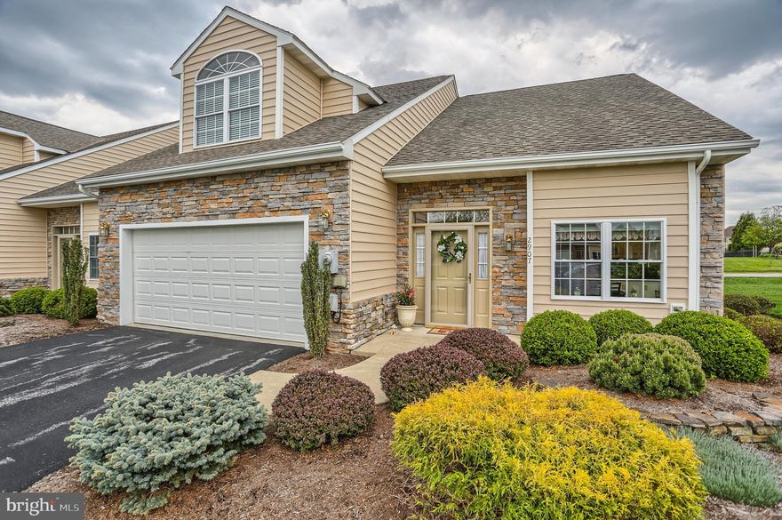 Pristine end unit with two car garage in popular Spring Meadows II * Pride of ownership is evident in this move-in ready home * One floor living at it's finest with level entry garage, laundry room & first floor master suite w/spacious walk-in closet and deluxe bath with 5' walk-in shower * Two-story great room with fireplace & dining area and level access to the 22x14 patio * Beautiful kitchen & breakfast area *  Second floor includes two large bedrooms, both with extra large walk-in closets, full bath, plus the utility room with more storage space * There are two HOA's; Condo is $240/month & the second HOA is $60/year. One-time buyer initiation fee is $470 at settlement. www.commpropmgt.com