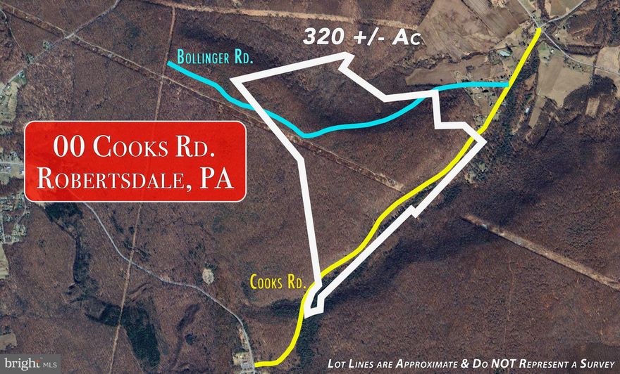 325 +/- Acre tract near Robertsdale, Huntington County. This large piece of woodland features a mix of steeper terrain as well as beautiful ridge top acreage with level to gentle sloping topography, providing great opportunities for a hunting cabin, camp, or food plots. Near the bottom boundary, Great Trough Creek offers more options for the sportsman and a natural water source for wildlife. Property sists on both sides of Cooks Road allowing access to upper and lower pieces. Broad Top City Water Authority has a long term lease for a well on the property providing yearly income. Enjoy all that this large property has to offer while being located 15 minutes from Raystown lake and near the historical East Broad Top Railroad. Timber was last harvested on the property in 2010. With plenty of room to hunt, fish, or simply roam, this property is a mountain sportsman's paradise! Don't miss out on this opportunity to invest in a large tract of mountain opportunity!