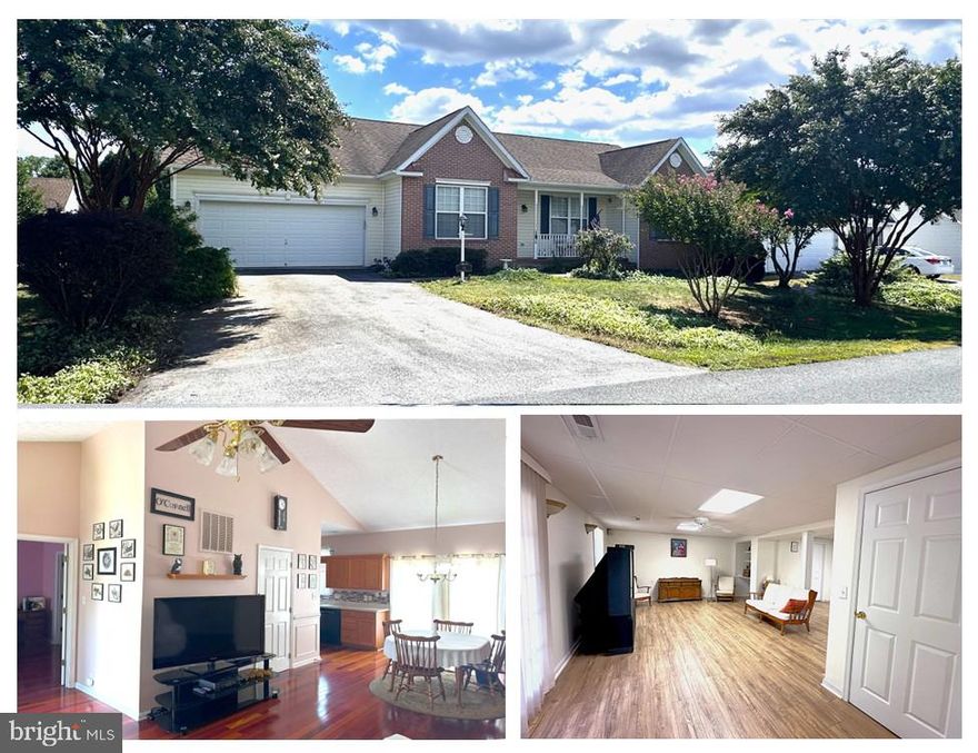 Welcome to this spacious ranch-style home offering 4 bedrooms, 3 full bathrooms, and over 2,000 finished square feet of thoughtfully designed living space. The open-concept great room features soaring cathedral ceilings, creating a bright and airy gathering space at the heart of the home. Enjoy a smart split-bedroom layout with two bedrooms on one side and the private primary suite on the other—complete with a tray ceiling and en-suite bath for added comfort. Brazilian Cherry hardwood floors flow throughout the main level, while the lower level is finished with stylish and durable luxury vinyl plank flooring. A main-floor laundry area adds everyday convenience, and the kitchen offers direct access to the attached two-car garage. Downstairs, the lower level is approximately 80% finished and includes a fourth bedroom, a full bathroom, a spacious family room, and abundant storage. Perfect for guests, recreation, or multi-generational living. Step outside to a fenced backyard and brand new rear deck, ideal for relaxing, grilling, or entertaining under the stars. Located in a well-established neighborhood, this home offers easy access to local parks, restaurants, shopping, and commuter routes including I-81 and the MARC train.