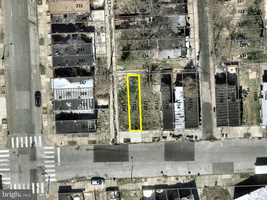 ONLINE AUCTION: Bidding begins 2/20/2026 @ 10:00 AM. Bidding ends 2/24/2026 @ 11:40 AM. List Price is Suggested Opening Bid. Deposit: $5,000.

+/- 732ft² lot of land located in the Mount Clare area.
JUST MINUTES to Carroll Park, M&T Bank Stadium and Camden Yards.
Easy access to major traffic artery S Fulton Ave.
Property is vacant.