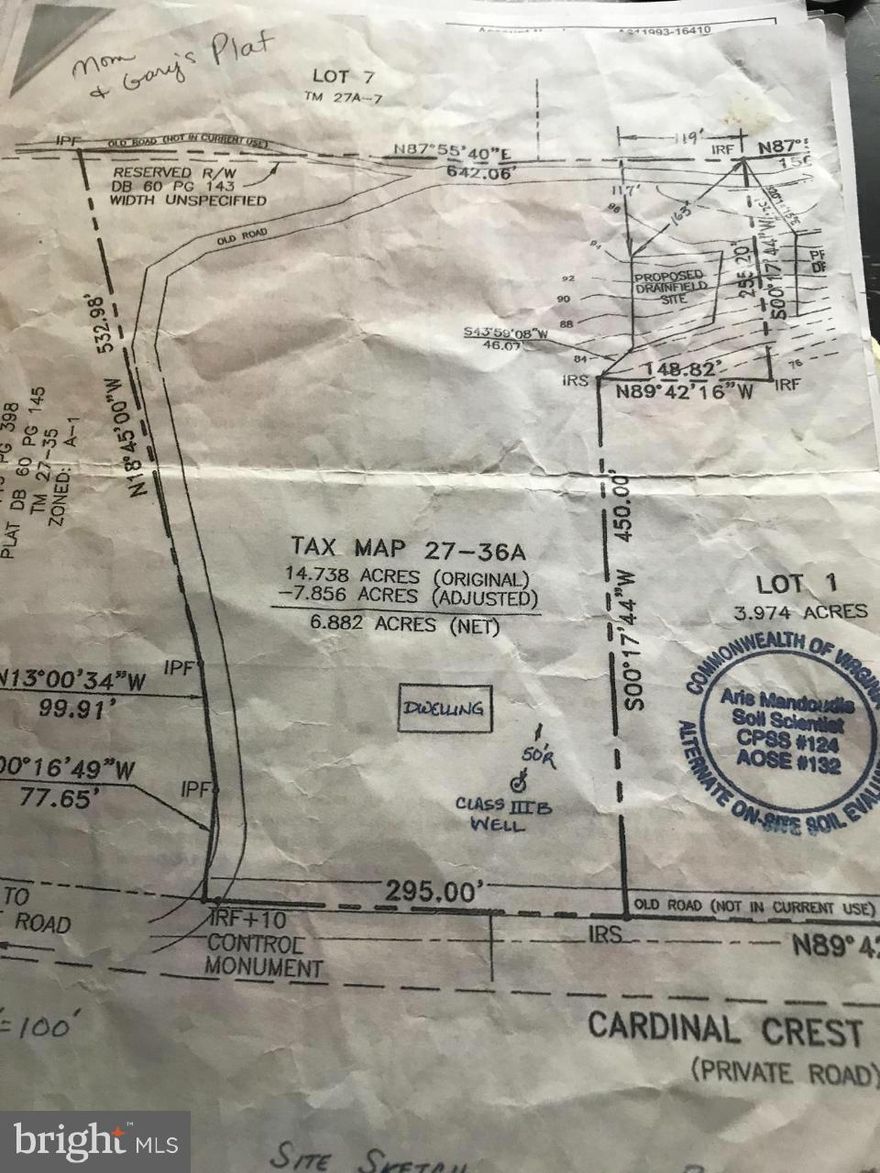 Great opportunity to build your dream home on this beautiful 6.88 acre parcel.  Previous perk for 3 bedroom homes.  See Plat for possible details.  This area is 3 Acre minimum to build, you may be able to subdivide and build 2 homes (check with county)