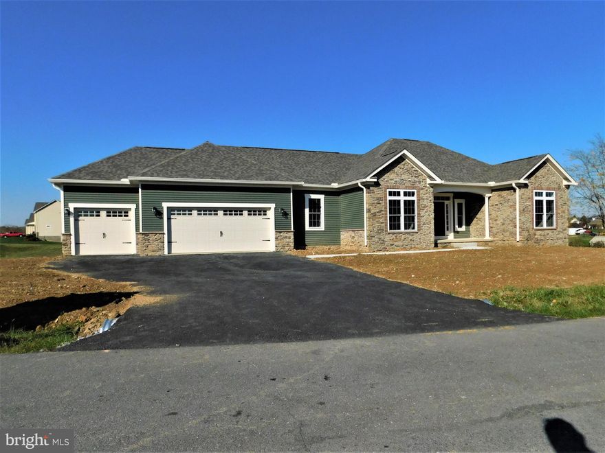 Custom built rancher located on the fairways at Greencastle greens. This wonderful home has over 2000 sq ft with spectacular views looking down the 14th green.  relax on your large deck for those wonderful summer nights. This home has all the fine touches from granite counters to wood floors. The water and sewer are public and the heating is natural gas.   This wonderful Neighborhood has no HOA.  This home will be completed by or before November 1. 2019.