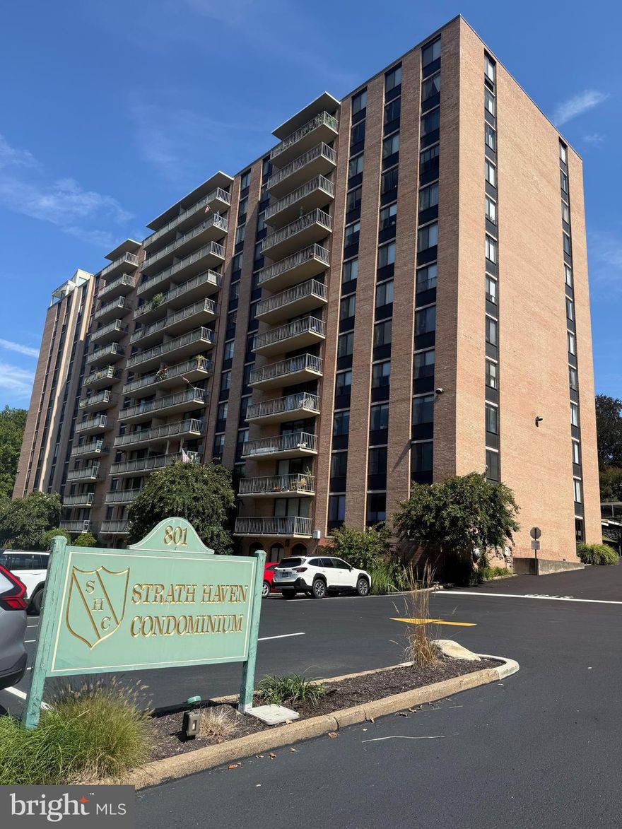 Welcome to a simplified life style! ⭐️The Strath Haven Condominium community offers a secure entry into a beautiful renovated lobby featuring the mail room ✉️, the building management office ☎️and the elevator  for a quick ride to the 7th floor!  Take a short walk to #711 🚪 Enter into the foyer area with large closet, a bright & spacious living room with hardwood flooring expanding into the dining room.  There is a sliding glass door leading you to a large patio with views of natural surroundings  🌲 🌺 A formal dining room w/chandelier will lead you to the kitchen with white cabinetry, under cabinet lighting, a updated gas stove top,  wall oven, dishwasher and a double sink.   There is a utility closet with a stackable washer/dryer and storage space.  Down the Hallway is a  linen closet, ceramic tiled bathroom and a large primary bedroom with closet.  The unit also includes a storage space (P2-14) to assist with a your seasonal storage/change of seasons.  There is a complimentary van service 🚐 that offers trips to the Swarthmore town center, Springfield & Media.  Amenities include a large swimming pool w/restrooms,  a hobby room for creative projects, library 📚and a meeting room that can be used for private events. 🎊  A Trash room is located on the floor to allow for easy disposal.  A package room for easy pick up of your amazon or UPS deliveries. 📦 Shopping carts are available to use with a service elevator to deliver groceries to your unit. 🛒 There is also a bike room if you would like to store your bike 🚲 The monthly condo fee includes all common area maintenance, exterior building maintenance, heat, insurance, sewer, snow removal, trash, water and full size outdoor pool. 🏊  Social committee activities to keep you engaged, weekly postings on the community boards.  The convenient location offers a short walk, drive or bike ride to local shops, restaurants, or the college campus 🏫  Easy access to the nearby train station and all the hot spots Delco has to offer! The unit is priced to sell, make it yours today 😄