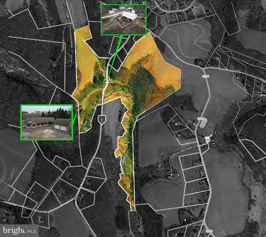 Beautiful 6 bedroom 5 full bath home situated on 80+ acres in Southern York County. This property features multiple outbuildings including 2 large pole barns, a bank barn, the original farmhouse house now an office and storage area, a shop, and several other structures. Deer Creek weaves through the middle of much of the property. The property has several large areas of fenced pasture currently housing cattle. You will also find a large wooded area as well as 2 large tillable plots. Trails and roads have been established that allow you to easily navigate around the entire property. 

The home, built in 2005, offers full single story living with 2 bonus floors. The main level has an open entry that leads to the family room with beautiful wood burning fireplace made of stone. To the right you find the kitchen with breakfast bar, granite countertops, stainless appliances, and a walk-in pantry. Off of the kitchen are glass French doors that lead to a bright open 4 season room with vaulted ceilings and impressive views. The main level also has the primary bedroom with on-suite bath and walk-in closet, a massive craft room, a formal dining room, a second foyer, and an additional full bath.  The main level has all hard surface flooring including hardwood and ceramic tile. Fantastic views can be found from many of the home's common living areas and from the primary bedroom. 

The second level has 2 bedrooms and a full bathroom with a separate heating and cooling system from the rest of the home. The basement features the 6th bedroom, a kitchenette, and a large unfinished open wreck-room space with 9 ft ceilings. 

The home has a full generator system the powers the entire home if the power were to go out. The heat is propane but it also has a large wood burning stove in the basement that directs heat into the duct work to be disbursed throughout the home. 

Outdoor living spaces include large porches, a composite deck with 3 access points from within the home, a large breezeway between the home and the oversized 2 car garage, and a nice treelined back yard. 

This property is convenient to 83 and the MD PA line near the Shrewsbury exit.