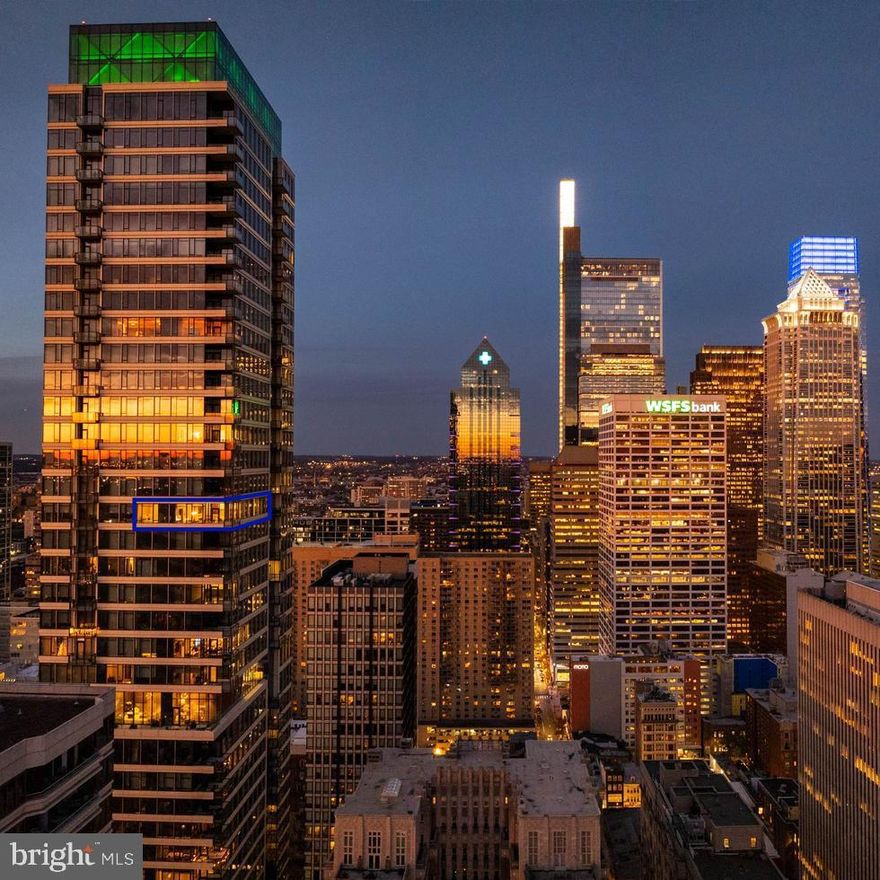 Elevated on the 33rd floor of Philadelphia’s most prestigious new residential tower, The Laurel, Residence 3301 offers 3 bedrooms, 3.5 baths, and 2,444 SF of impeccably designed living space with an additional 135 SF private balcony. The only unit of this floorplan available with unobstructed views spanning north, east, and west—including sweeping skyline and Rittenhouse Square vistas—this home delivers a rare combination of height, light, and privacy.

A private vestibule leads into an expansive corner great room wrapped in floor-to-ceiling glass. The open kitchen features custom cabinetry, integrated high-end appliances, a large island, and refined stone surfaces. Thoughtful upgrades include remote-controlled shades at every window, custom closet systems throughout, and a fully integrated surround-sound audio system.

The generously scaled primary suite offers a spa-quality bath with double vanities, soaking tub, separate shower, and a large walk-in closet. Two additional en-suite bedrooms provide flexibility for guests, an office, or den. A separate laundry room and an oversized walk-in storage/pantry complete the residence.

Full Tax Abatement until May 2034

Residence 3301 represents a rare opportunity to own in Philadelphia’s premier luxury condominium tower—steps from Rittenhouse Square and surrounded by the city’s finest dining, shopping, and cultural destinations.  The Laurel delivers a refined, full-service lifestyle shaped by hospitality, wellness, and effortless convenience. A dedicated doorman, concierge, and valet parking team anchor the building’s commitment to service, while a suite of amenities — including an indoor pool and spa, fitness and cycling studios, yoga room, sauna and steam, executive meeting spaces, and a beautifully appointed residents’ lounge with terrace — support both daily rhythm and elevated entertaining. Thoughtful touches, such as in-town car service, guest accommodations, bicycle storage, and 24/7 maintenance, ensure every need is met with ease, creating a seamless living experience at one of Philadelphia’s most sophisticated addresses.