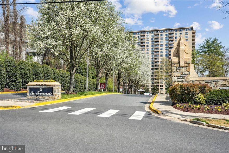 Highly sought after,  beautifully renovated 2‑bedroom residence  in the Promenade Towers offers 1,117 sq. ft. of refined, luxurious living space. The second bedroom—provides excellent flexibility for guests, a home office, or everyday living.
Stunning red oak hardwood floors flow throughout, adding warmth and sophistication. The chef kitchen features Carrara marble countertops, Samsung stainless steel appliances, and generous storage. The elegant full bath includes a large vanity, tasteful tile work, a spacious shower with built‑in seat and niche, and frameless glass doors.
A private balcony overlooks serene, tree‑filled views—perfect for relaxing or entertaining. Storage is exceptional with two walk‑in closets, a rare advantage in condo living.
Residents of The Promenade enjoy  a renovated lobby and resort‑style amenities, including indoor and outdoor pools, lighted tennis  & Pickle ball courts, a modern fitness center with sauna and locker rooms, and multiple outdoor patios and gathering areas, including picnic and barbecue spaces. The On‐Site Retail & Shopping Arcade offers unmatched convenience with a market, dry cleaner, beauty salon, car wash service,  party rooms, and more.
Residents enjoy a truly active and engaging lifestyle at The Promenade, with a full calendar of daily activities including fitness classes, educational lectures, social events, live music, and community gatherings. 
Additional features include a security gate, 24‑hour front desk, abundant guest parking, and one garage parking space., on the first level  G1-1178  The Ride-On bus stops right at the front entrance with direct access to Metro.
All of this in a superb location with easy access to I‑270, I‑495, Rock Creek Park, Bethesda, downtown DC, Strathmore  Music Center, shopping, dining, and countless recreation options. Monthly co-op fee includes all utilities and real estate taxes. Welcome Home!