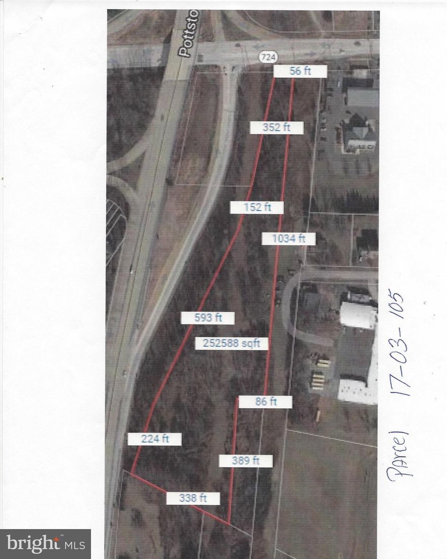 There are 3 parcels included in this property sale.  17-03-0103 (383 W Cedarville Rd.), 17-03-0102 (313 W Cedarville Rd. 1.7000acres taxes $6616) 17-03-0105(280 E Schuylkill Rd. 5.6800 acres $4490 taxes). This is zoned Town center.  Township will consider a change to C1 or C2, if requested by Buyer.  Corner location, but can only be accessed via E. Cedarville Rd.  Total of all three parcels is approx. 10 acres, of which 5 acres is fairly level.  Property is 1500 ft. South of intersection of Rt 422 and Rt 100.  Seller will consider selling the corner parcel separately.  The three buildings on the property have no value, they are completely gutted.Total taxes for all three parcels are $22597.00