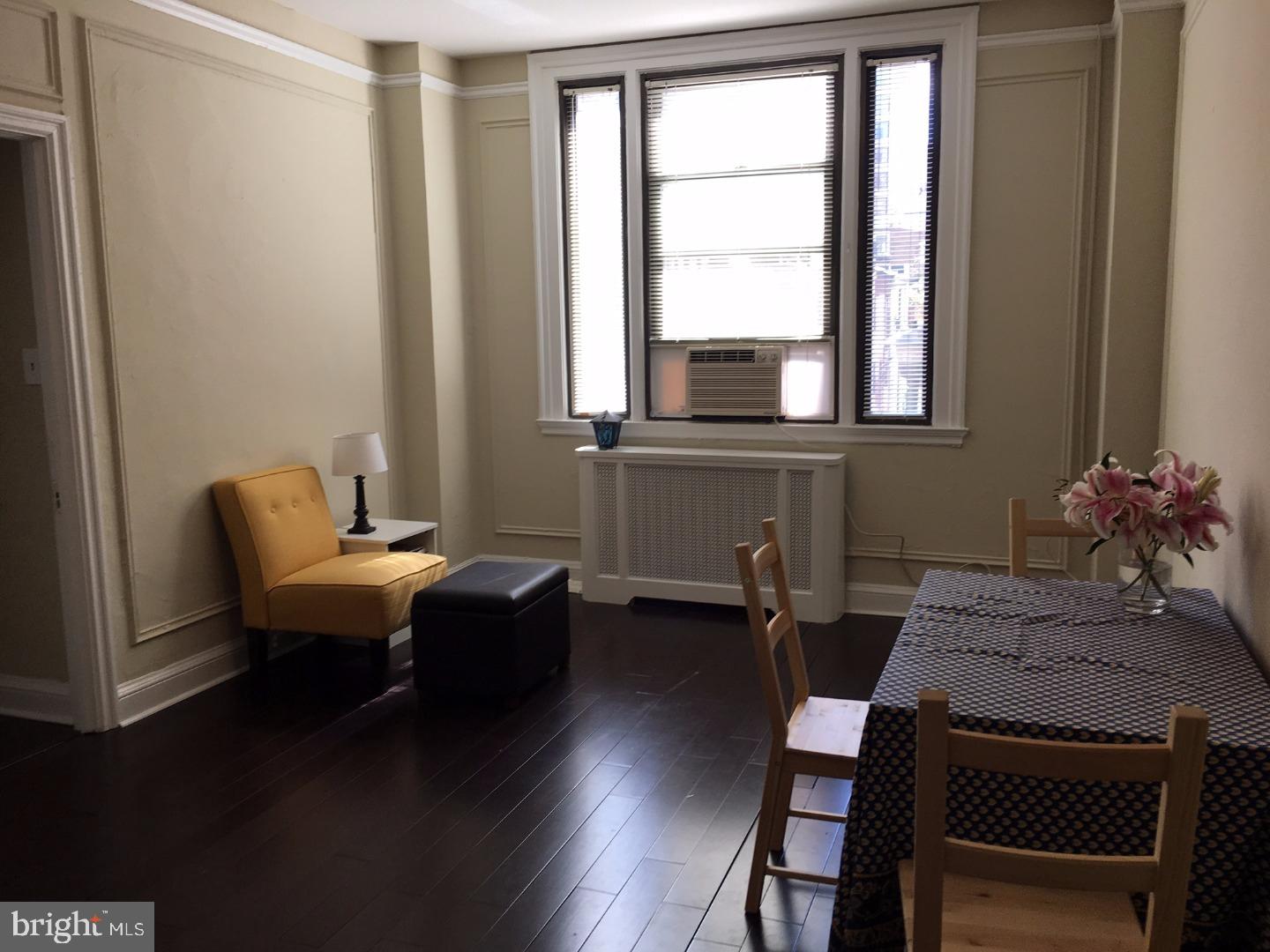 One bedroom half a block from Rittenhouse Square! One bedroom with a spacious living and dining area, kitchen with a pantry, bedroom with a large closet and ensuite bathroom. Additional highlights include baseboard molding, and hardwood floors throughout. The Carlyle includes a 24 hour doorman, fitness room, and all utilities except electric. Location is everything...Rittenhouse Square is ranked the 6th best neighborhood in North America by Places Rated Almanac. 175 restaurants and 199 retailers within a three block radius. Within close walking distance to the Market Street office corridor, The Avenue of the Arts and University City. 30th Street Station and Philadelphia International Airport are only minutes away.