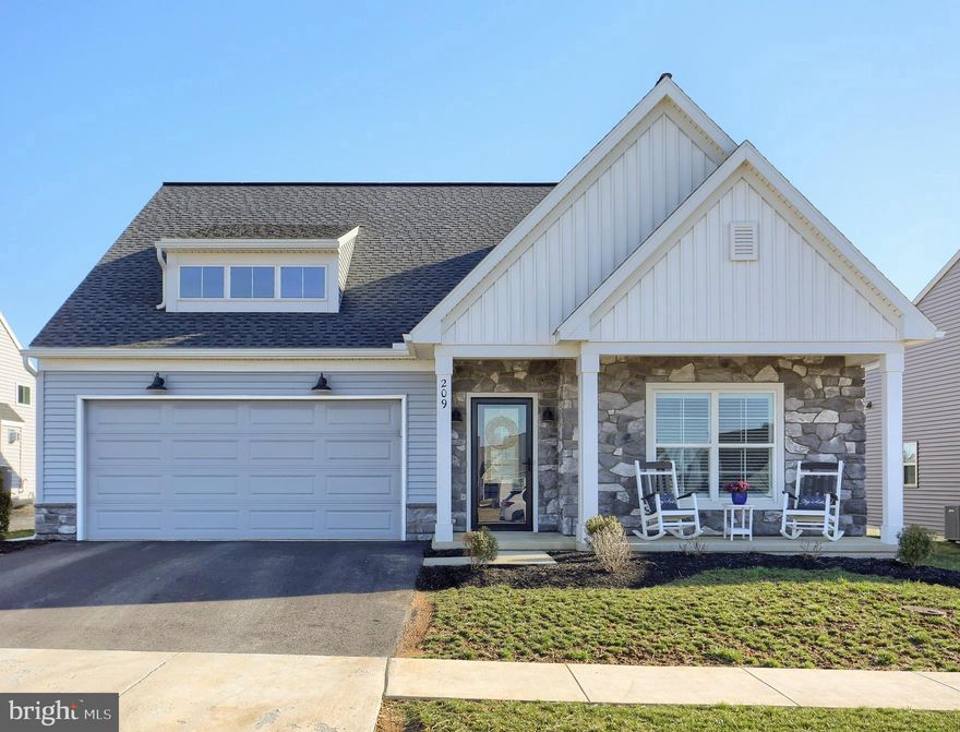 Time to Relax & Enjoy Resort Style Living!  This 2024 Home is move in ready, complete with Plantation Shutters throughout , 9' ceilings,  LVP flooring & numerous other upgrades!  Be the envy of your friends in the amazing  centrally located Chefs Kitchen, featuring large island/breakfast bar, quartz counters, high end appliances, & plenty of counter space.  The walk-in pantry gives more room for your small appliances & goods.  A drop zone with built in bench & coat hooks is conveniently located between the 2 car garage & laundry room (which features a sink).  The spacious family room is open to  kitchen & offers a cozy gas fireplace & vaulted ceiling!  You will also find a breakfast nook / dining room , which opens to outdoor living space with covered patio (grab your coffee!).   The Primary En-Suite is a refreshing retreat after a day of on-site tennis/pickleball, swimming, working out, walking or just plain hanging with friends/neighbors in the community activities center!  The Primary bath offers walk-in tile shower, double sinks & gorgous walk-in closet with organizers!   This home also features 2 additional bedrooms (can be used as office/flex room), guest bath & also a finished bonus room on 2nd floor along with large storage room!   Come see everything this beauty has to offer, tour the Community & "Stay Awhile" on the front porch to watch the sunsets!  Truly a Pottery Barn Magazine worthy HOME!    This popular Ashton Plan is sure to please in the highly sought after Landmark Homes Community of Winding Creek!  Only mins to Hershey, Lebanon, Indiantown Gap    Sellers transferring out-of-state.... YOU WIN as this home can not be duplicated near this offering price.                          Schedule your private tour today!